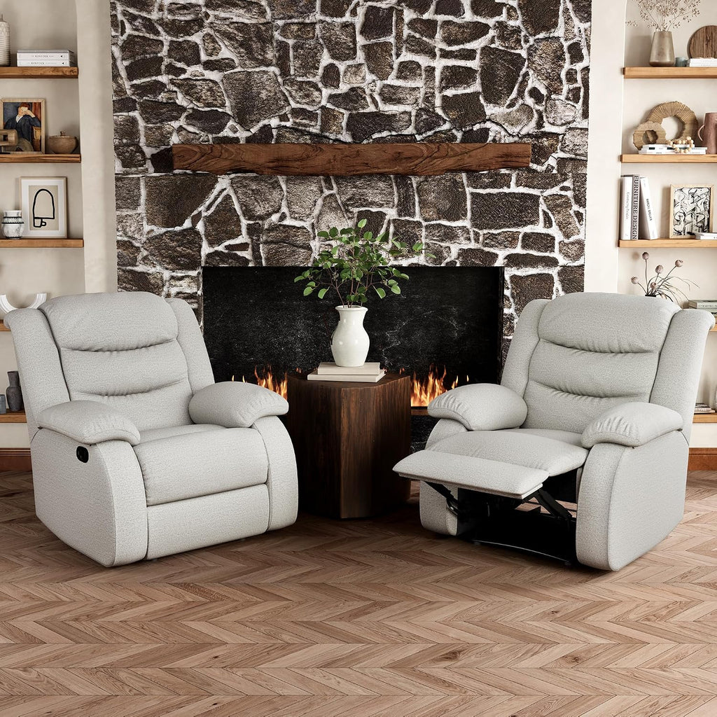 Oversized Fabric Recliner Chair, Overstuffed Manual Recliner Chair Single Sofa with Comfortable Arm and Backrest, Comfty Home Theater Seating for Living Room, Meeting Room, Bedroom, Light Grey