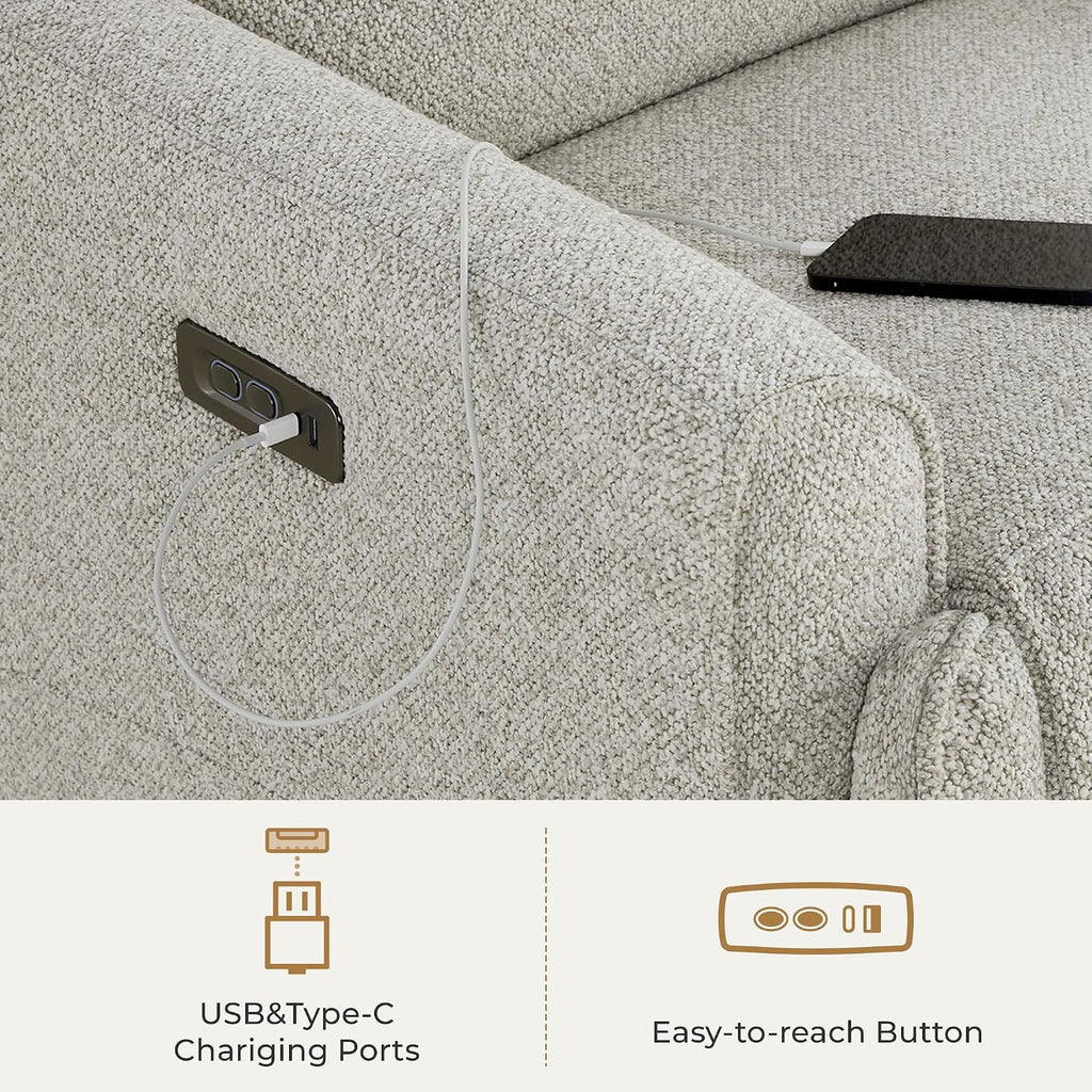 CHITA Power Recliner Chair Swivel Glider with Adjustable Power Headrest, FSC Certified Electronic Modern Nursery Rocking Chair with USB and Type-C Ports, Light Grey