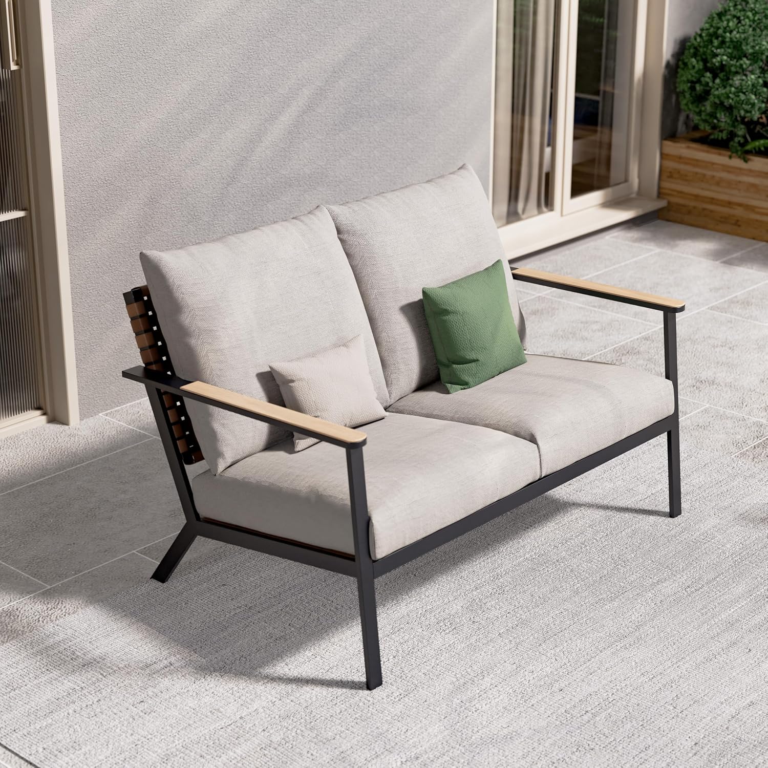 Grand patio Outdoor Rocking Chairs, 2-Piece Loveseat Leather-Look Patio Bistro Set Outdoor Furniture Conversation Sets，4.75'' Grey Cushions