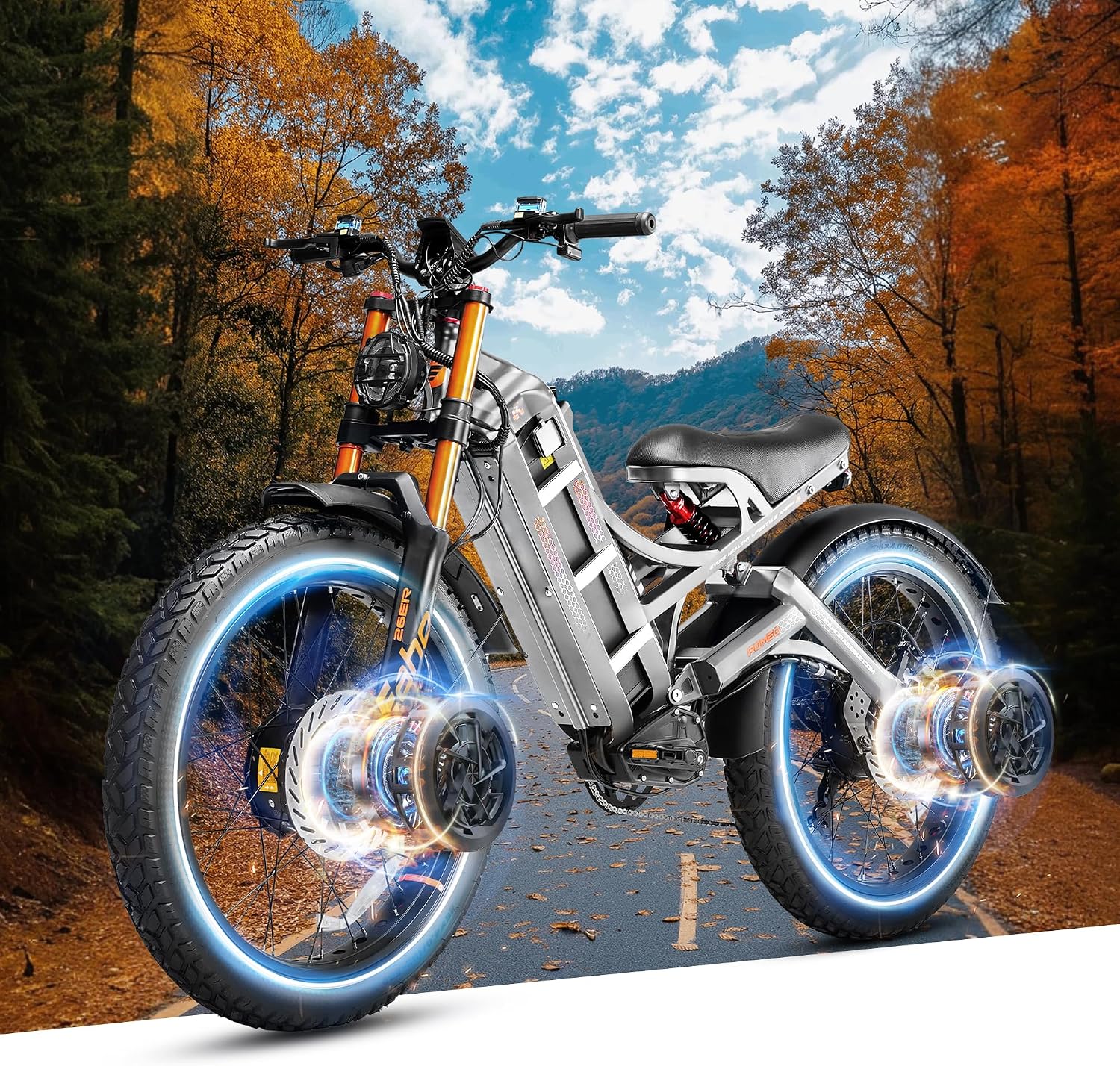 eAhora 2025 Romeo Pro 2 Electric Bike for Adults 4000W Dual Motor Electric Bicycle 46MPH 52V 70Ah 200+Miles Long Range 26 * 4.0 Fat Tire Full Suspension Electric Mountain Bike Gray