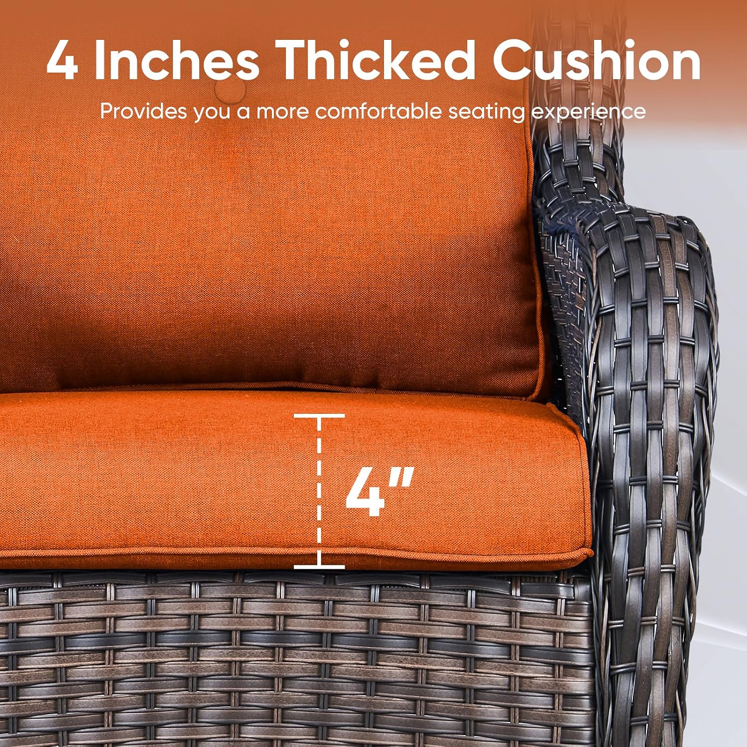 Outdoor Wicker Chair Cushions 2 Packs - Outside High Back Thick Water-Resistant Cushion 22x24 with Zipper Cover for Patio Glider Rocking Chairs Loveseat Couch – Orange/Buckle