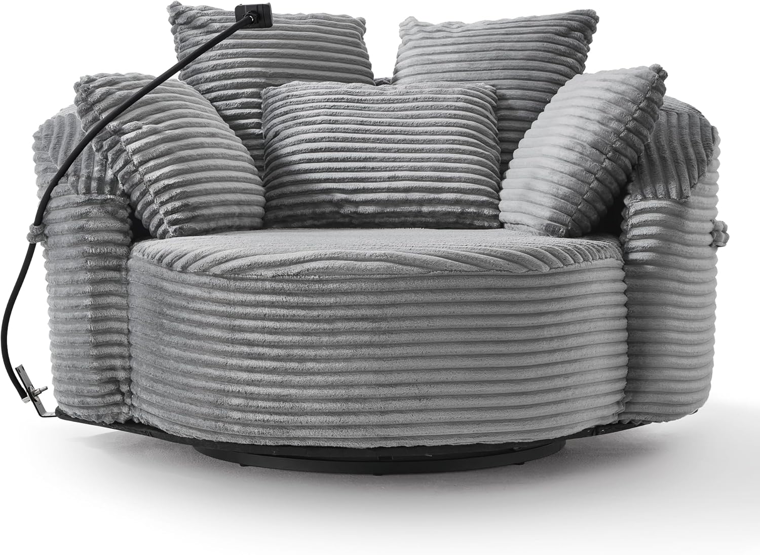 JIVOIT 360° Swivel Accent Chair with 5 Throw Pillows, Adjustable Phone Holder, Corduroy Fabric Round Sofa Chair Barrel Chair with Semi-Wraparound Design for Living Room, Office and Hotel (Gray,1)