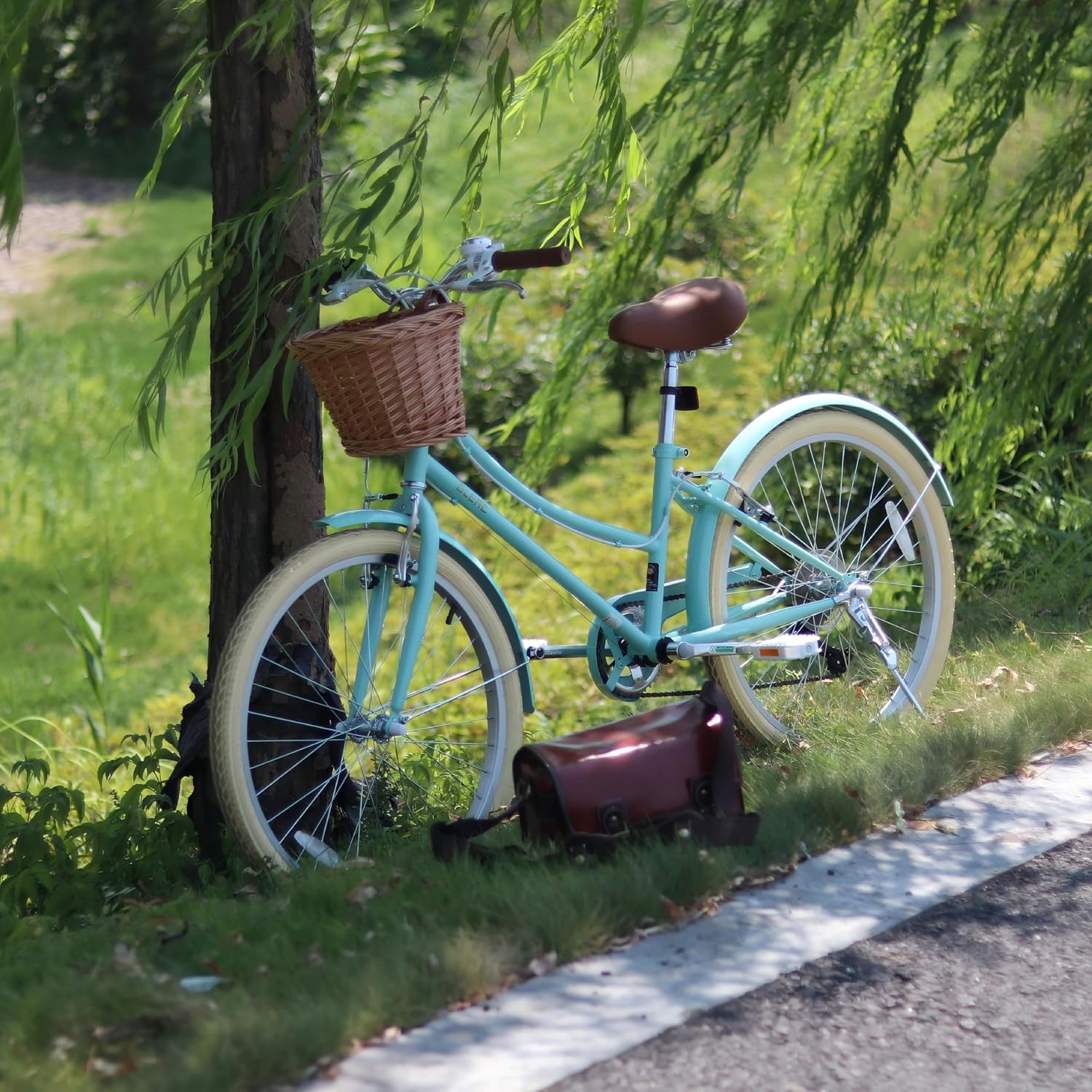 Glerc 20 24 26 Inch Beach Cruiser Bike, 6-Speed Hybrid City Bicycle for Girls Youth and Over 6 Years Old, Missy Bike with Wicker Basket & Lightweight, Multiple Colors