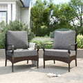 PHI VILLA Patio Chairs Set of 2, Outdoor Wicker Chairs with Thick Cushion, All Weather High Back Outdoor Furniture for Balcony Porch and Yard