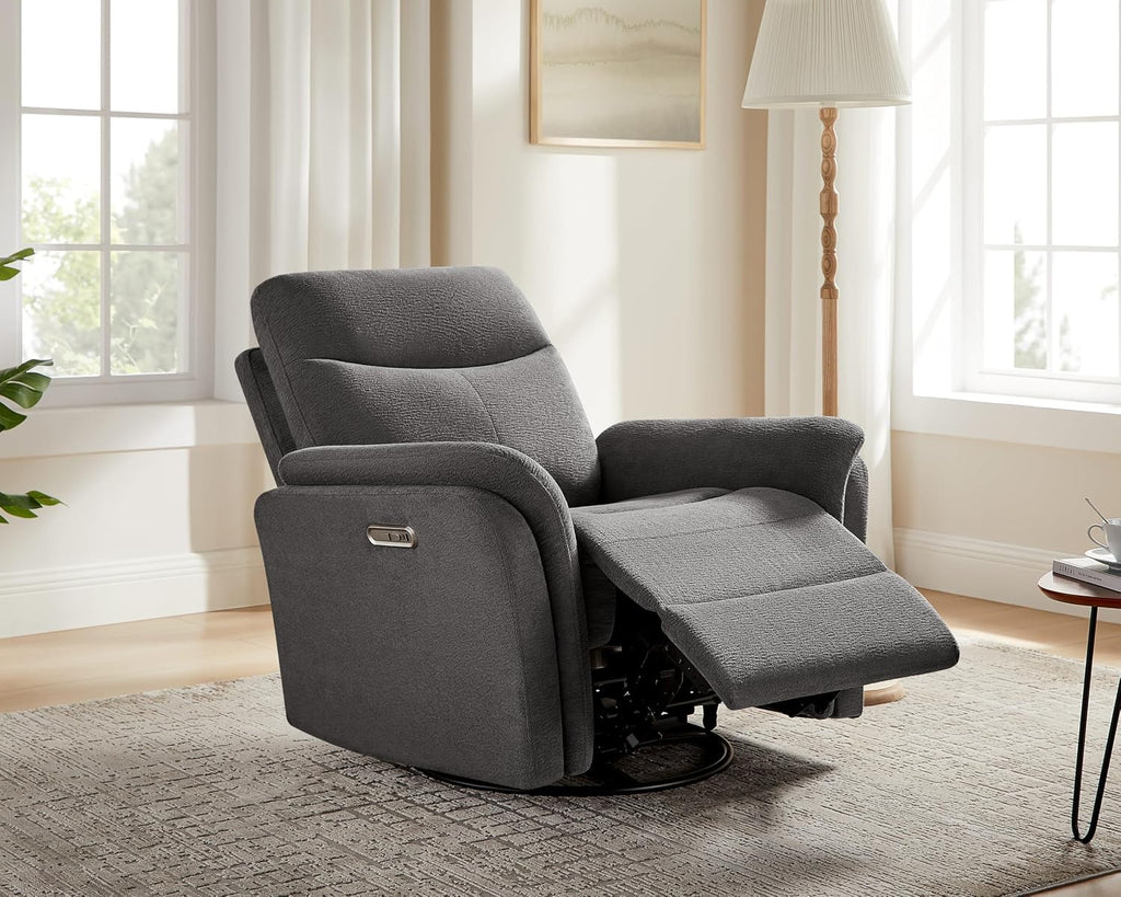 VANOMi Power Recliner Chair Swivel Glider, Electric Rocking Recliner Chairs with USB and Type-C Ports, Nursery Chair Recliner for Office, Living Room, Bedroom（Dark Gray）