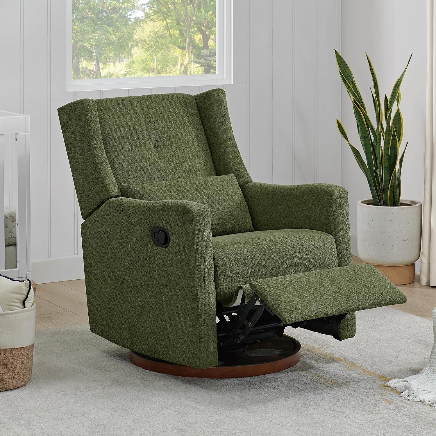 KISLOT Swivel Rocker Recliner Chair, Nursery Glider Recliner with Wood Base Manual Rocking Comfy Upholstered Fabric Reclining Single Sofa for Nursery Bedroom Living Room