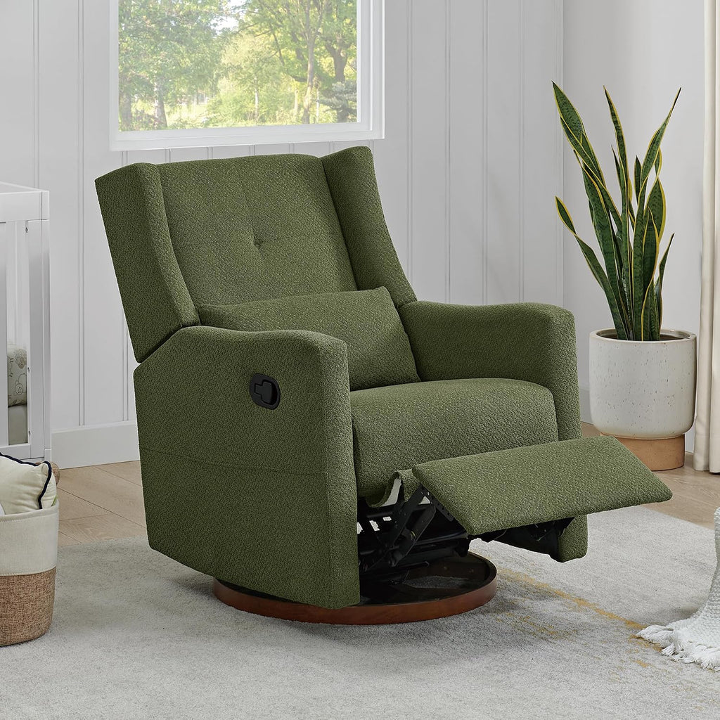 KISLOT Nursery Recliner Chair Swivel Glider Upholstered Rocker Fabric Manual Reclining Chair with Wood Base for Living Room Bedroom