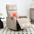 Manual 360° Swivel Rocker Recliner Chair for Adults, Overstuffed Glider Chair for Nursery with Vibration Massage and Heat, Comfy Soft Fabric Glider with Side Pockets for Living Room, Khaki