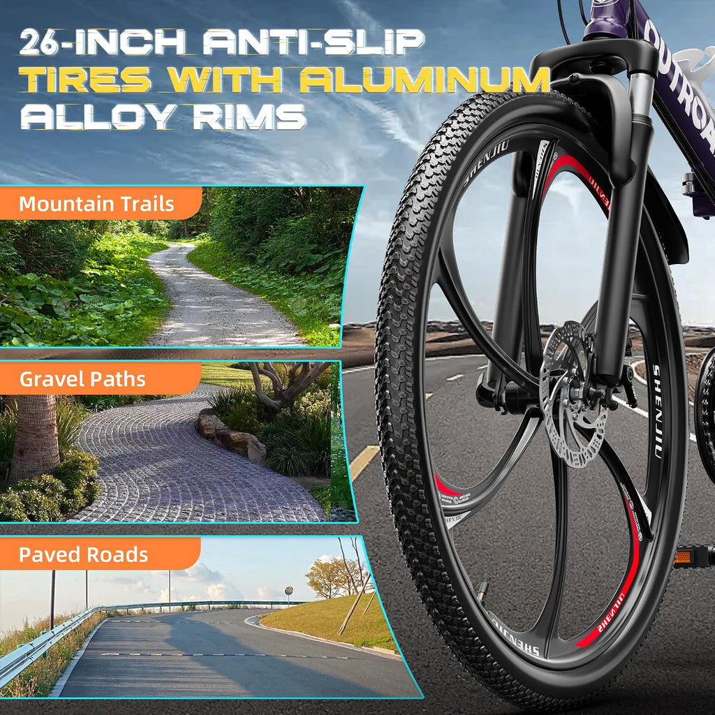 26 ich Folding Mountain Bike, 21 Speed High Carbon Steel Mountain Bike for Adults with 26 Inches Durable Tires, Front Suspension Folding Bicycle for Women and Man | 26 ich, High Carbon Steel, Durable Tires, Front Suspension, Folding Bicycle