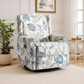 Lumibee Swivel Rocker Recliner Chairs, Printed Fabric Swivel Glider Rocking Chair with High Back, Upholstered Deep Seat Wingback Recliner Chair for Living Room Bedroom, Plants Blue