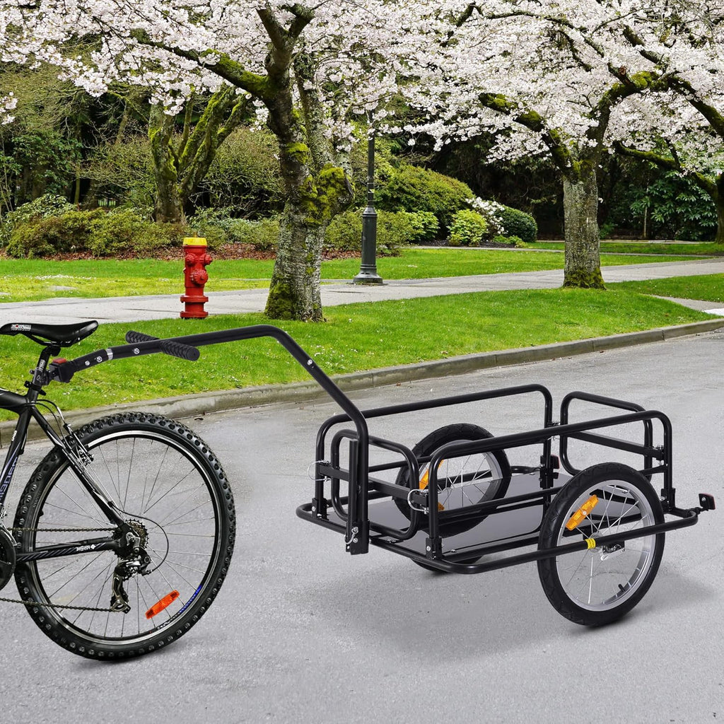 Aosom Bike Cargo Trailer, Bicycle Trailer, Heavy-Duty Bike Wagon Cart, Foldable Compact Storage, with Universal Hitch, 16' Wheels, 88 lbs. Capacity, Black