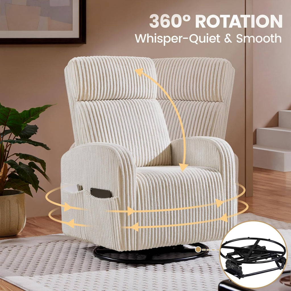 Yaheetech 360° Swivel Glider Chair for Nursery, Rocking Chair Nursing Chair with Side Pockets, Corduroy Glider for Living Room with High Back Beige Set of 2