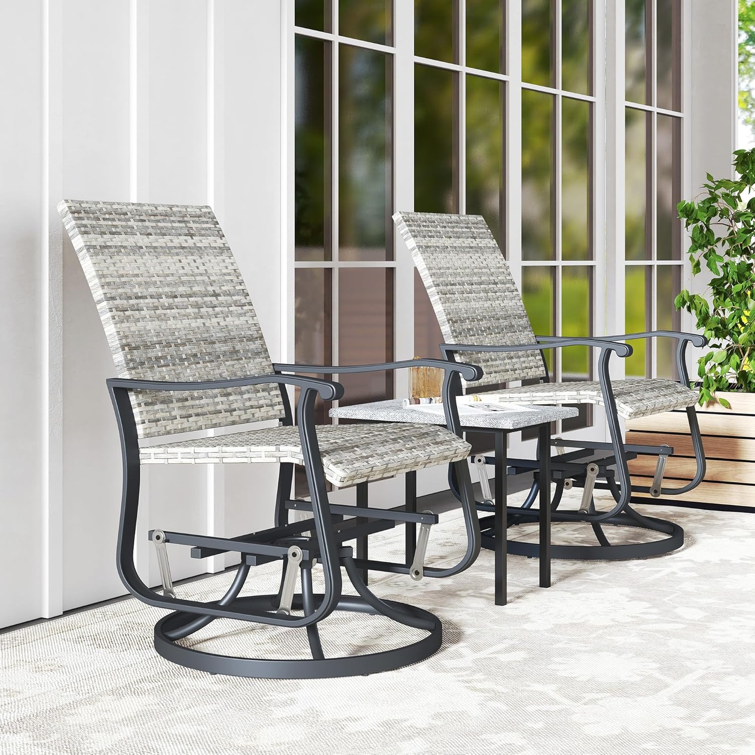 Outsunny Patio Glider Chair Set of 2, Wicker Rattan Outdoor Swivel Chair with Steel Frame, High Back, Armrests, Porch Glider with Adjustable Foot Pads for Garden, Lawn, Backyard, Yellow