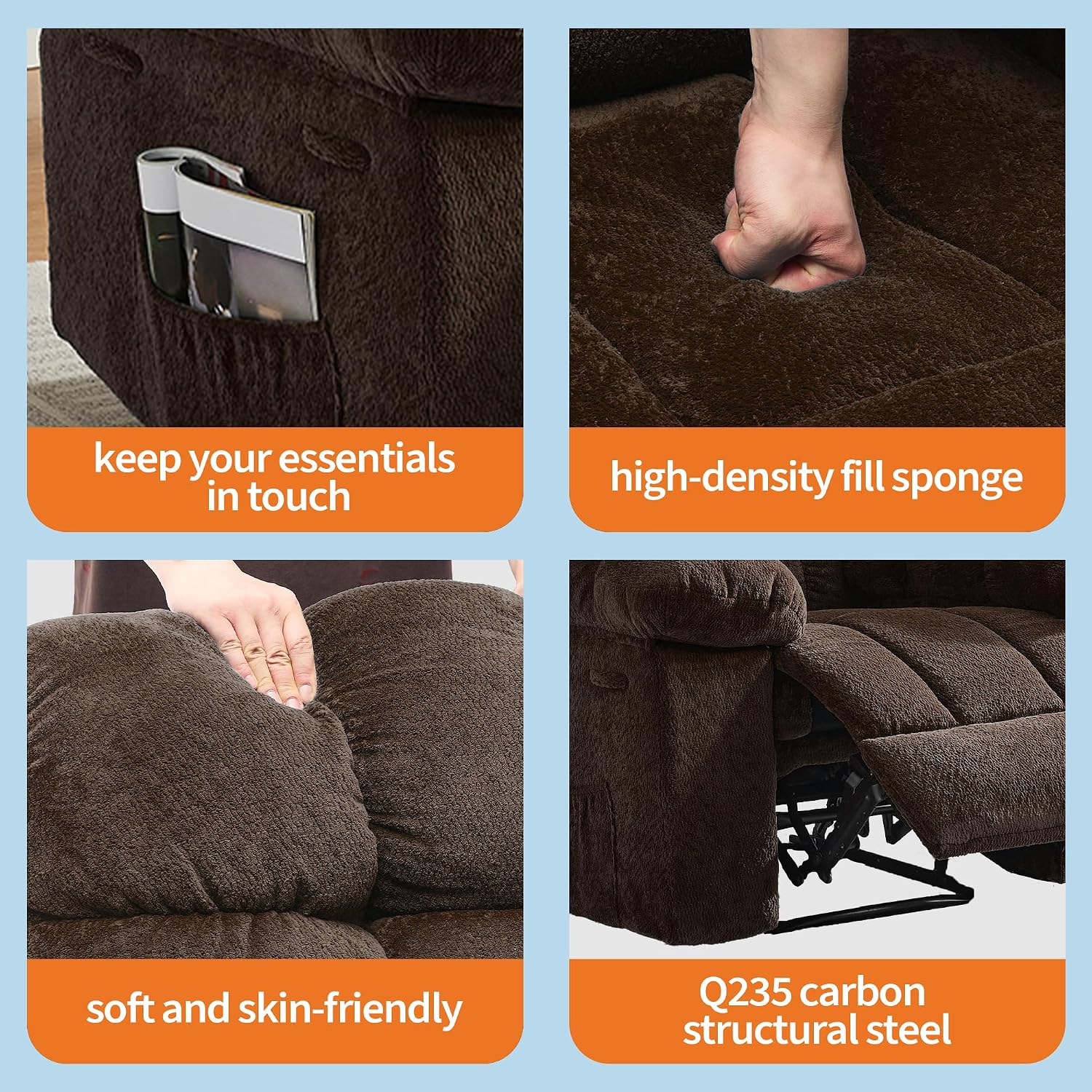 Oversized Rocker Recliner Chair for Adult, Ergonomic Nursery Rock Recliner Chairs,Extra Wide Manual Recliners,Upholstery Overstuffed Soft Rocking Sofa Chair,Brown