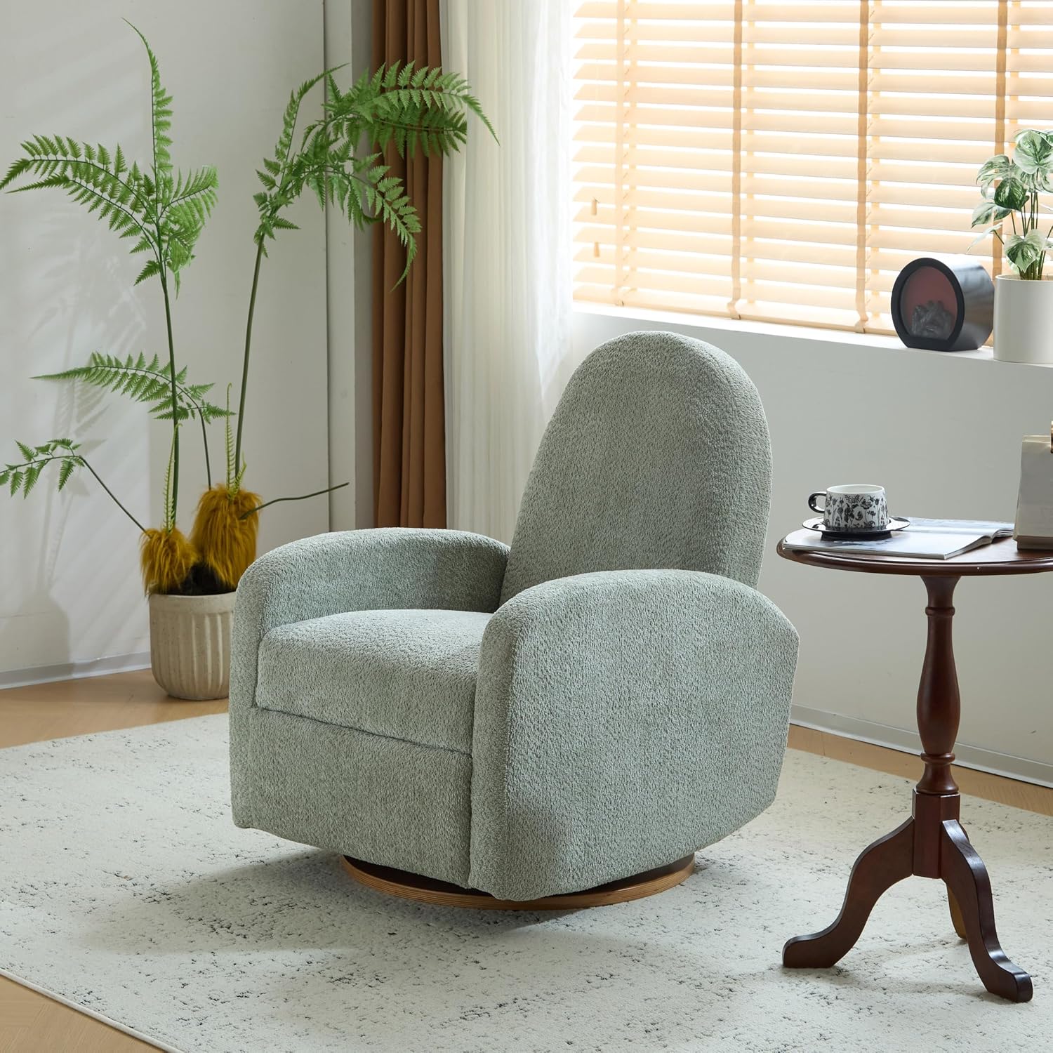 GDFStudio Swivel Glider Recliner Chair Nursery Rocker Recliner Chair with Boucle Upholstered High Back Single Seat Sofa Chair with Deep Seat Manual Nursing Reclining for Living Room, Light Green