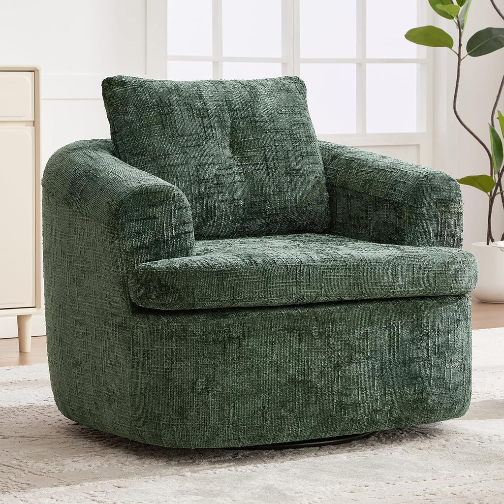JIVOIT 360° Swivel Barrel Accent Chair, 36.6' Swivel Round Sofa Chair with Dual-Layer Cushion Design, Modern Upholstered Single Sofa for Living Room, Bedroom, Office and Hotel (Green, 121)