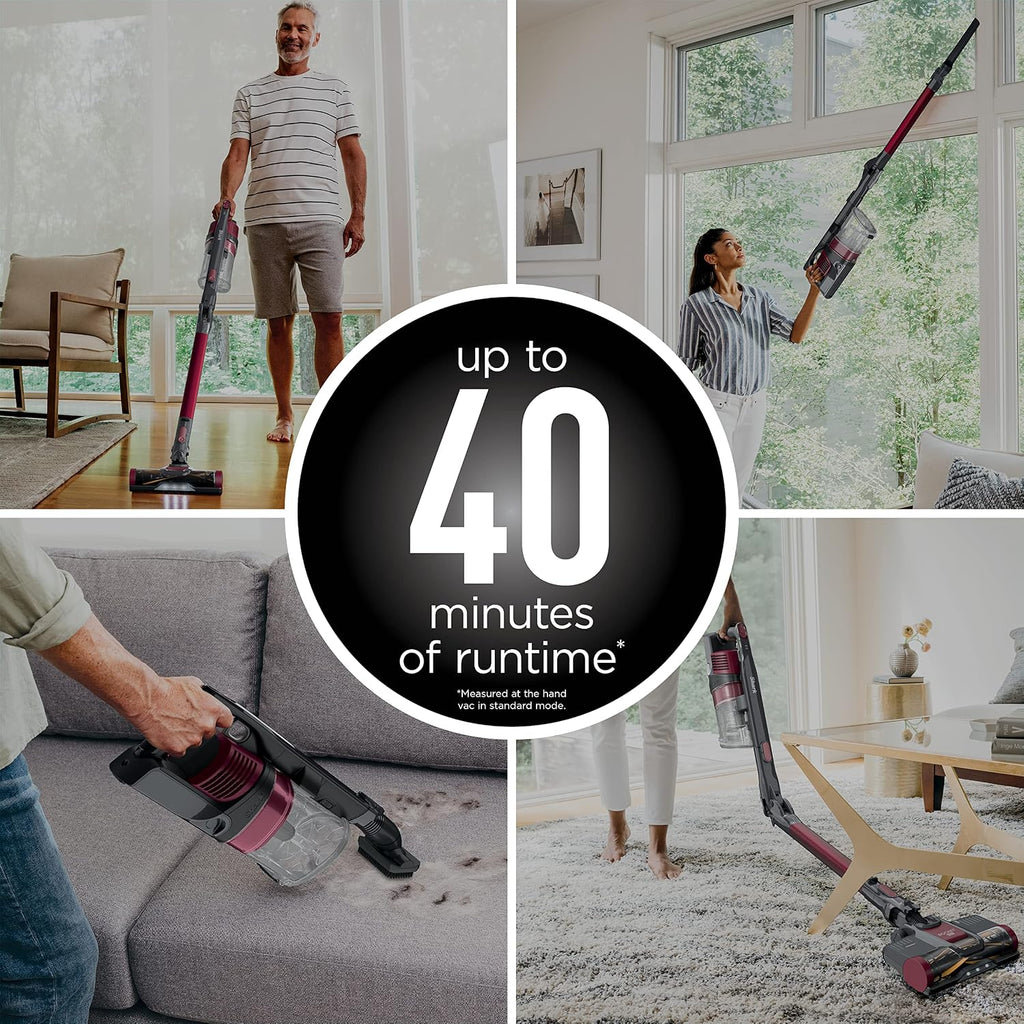 Shark IZ163H Pet Plus Cordless Stick Vacuum with Self-Cleaning Brushroll and HEPA Filter, Lightweight Deep Cleaning Vacuum for Carpet and Hard Floors, Folds for Easy Storage, 40-min Runtime, Raspberry