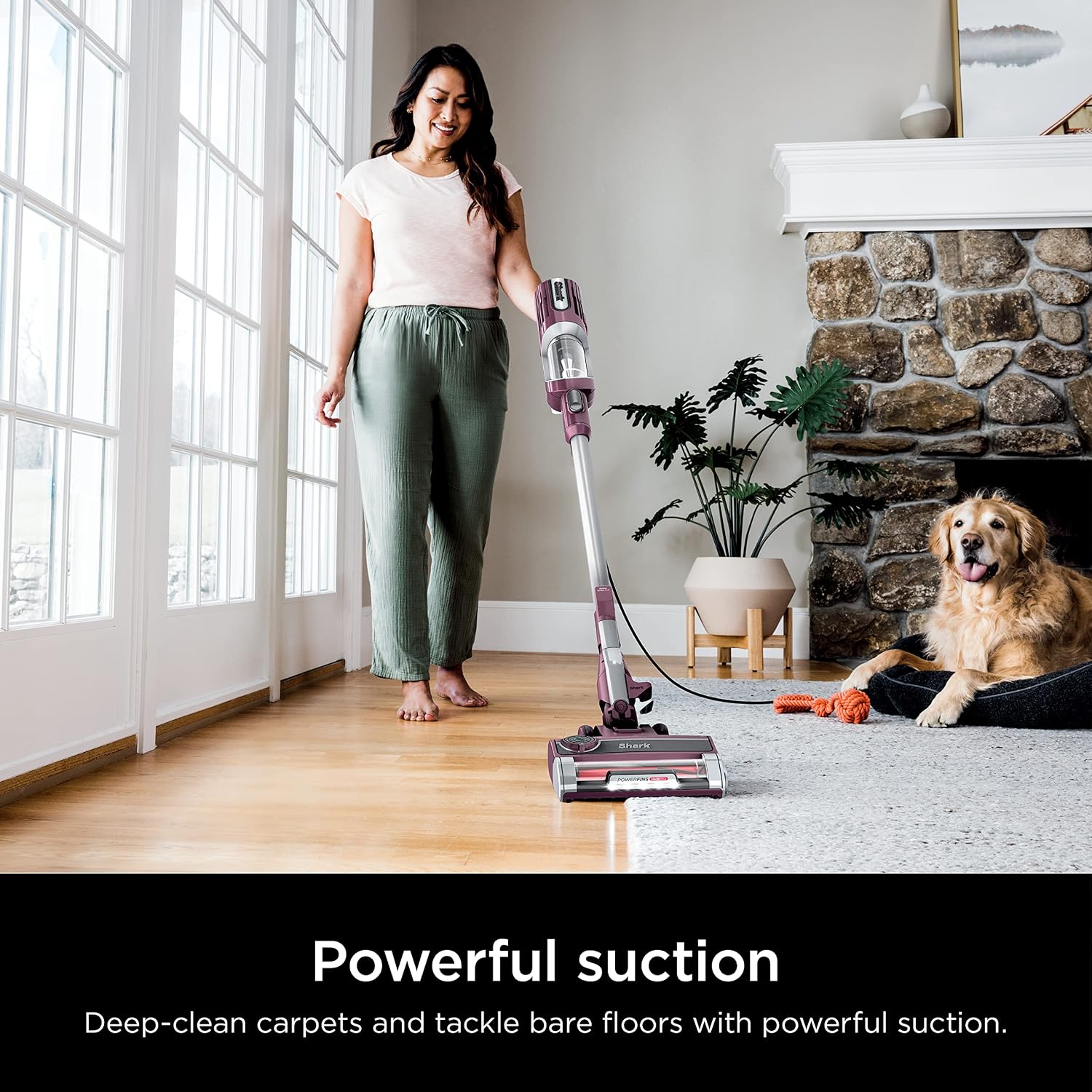 Shark HZ702 Ultralight PetPro Corded Stick Vacuum with PowerFins HairPro Odor Neutralizer Technology, Crevice & Upholstery Tool, Precision Duster, Wine Purple (Renewed)