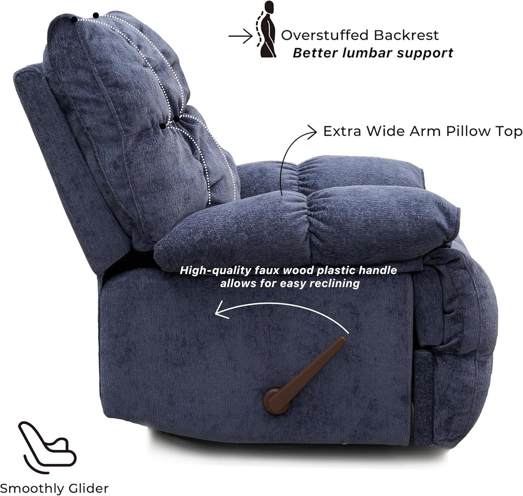 SITJOY Oversized Power Swivel Rocker Recliner Chair, Overstuffed Extra Wide Rocking Chair for Big and Tall, Glider Recliner Nursery Chair, Soft Breathable Fabric in Dark Blue, Manual