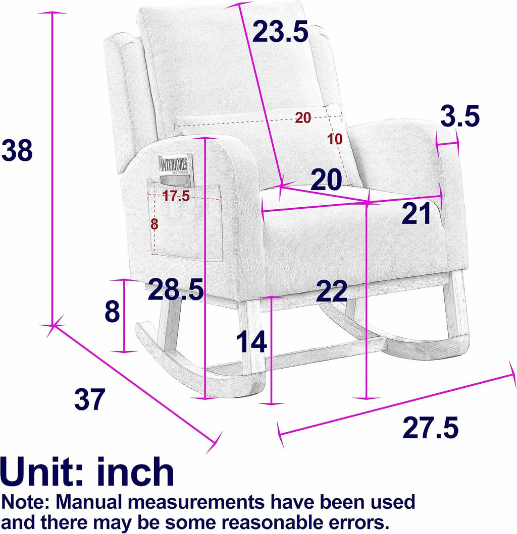 27.5 'W Nursery Rocking Chair Teddy Upholstered Accent Rocker Chair with Pillow Cushion Comfy Soft Rocker Glider Solid Rubber Wood Leg for Bedroom Living Room Nursing Room, Grey