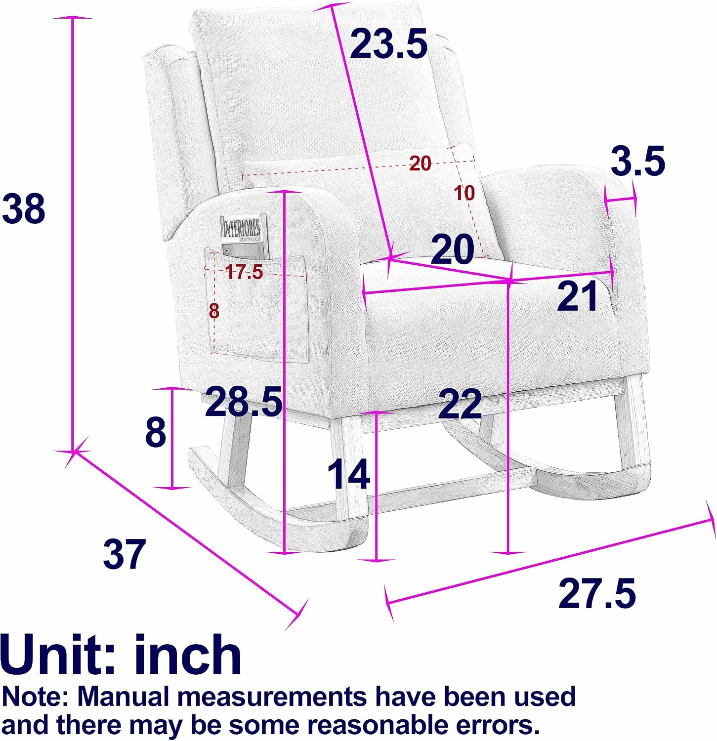 27.5 'W Nursery Rocking Chair Teddy Upholstered Accent Rocker Chair with Pillow Cushion Comfy Soft Rocker Glider Solid Rubber Wood Leg for Bedroom Living Room Nursing Room, Grey