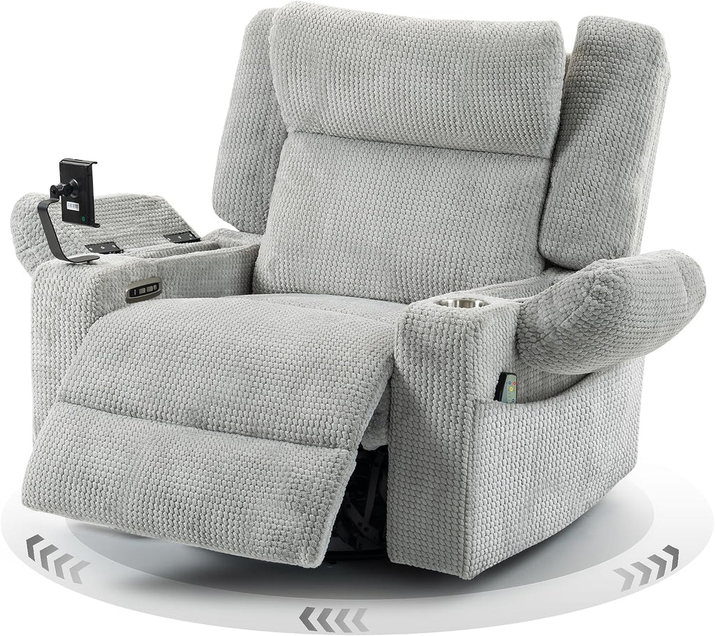 SINCRUMI Power Oversized Swivel Rocker Recliner with Dual Motor Adjustable Headrest for Adults, Glider Rocking Chair with Vibration and Heat, USB A&C Ports, Armrest Storage, Cup Holder, Light Grey