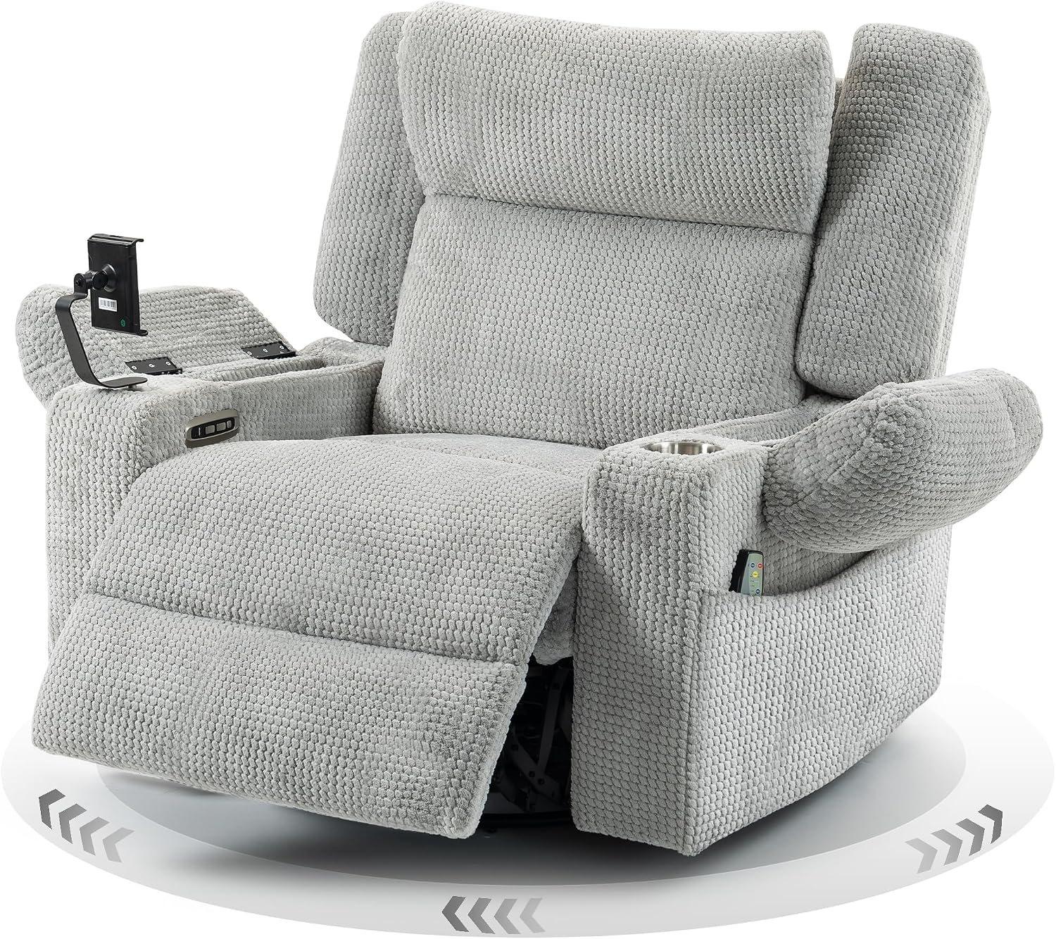 SINCRUMI Power Oversized Swivel Rocker Recliner with Dual Motor Adjustable Headrest for Adults, Glider Rocking Chair with Vibration and Heat, USB A&C Ports, Armrest Storage, Cup Holder, Light Grey