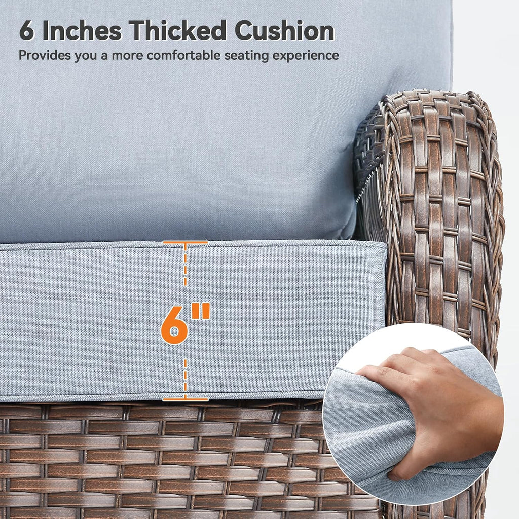 Luxury 6' Outdoor Cushions for Patio Furniture, 24x24x6' Thick Seat Cushion Set, Fade Resistant Couch Chair Replacement Cushions High Density Deep Wicker Chair Cushion with Removable Cover Baby Blue