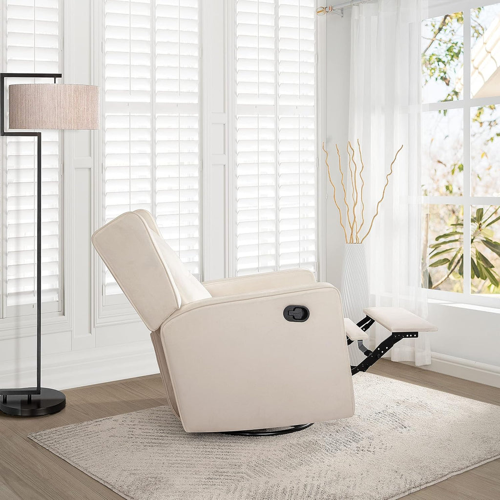 Naomi Home Nursing Chair for Breastfeeding and Bonding, 360° Swivel Rocker Recliner with Adjustable Recline Range, Ergonomic Lumbar Support, Adjustable Footrest, Easy Assembly, Soft Microfiber Fabric