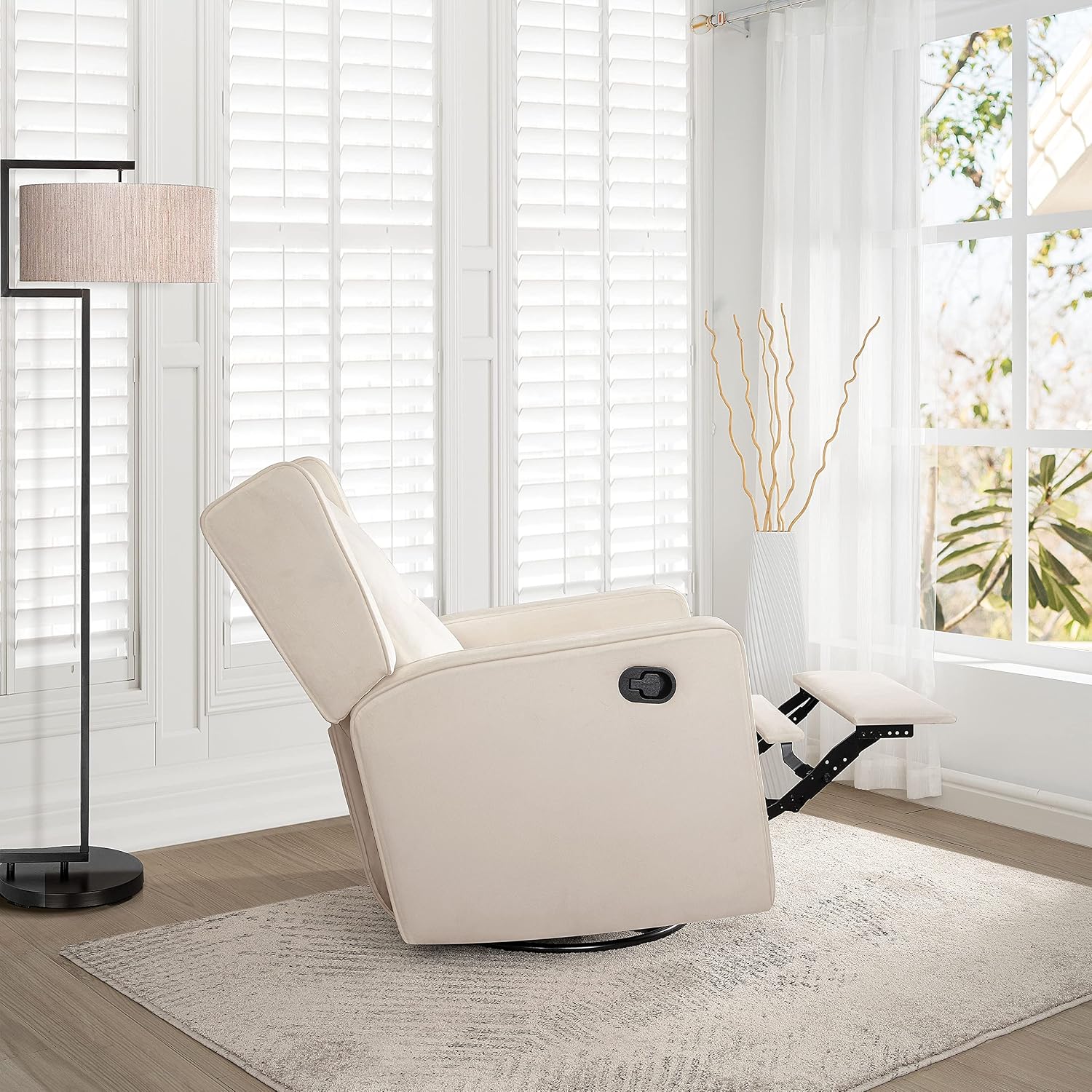Naomi Home Nursing Chair for Breastfeeding and Bonding, 360° Swivel Rocker Recliner with Adjustable Recline Range, Ergonomic Lumbar Support, Adjustable Footrest, Easy Assembly, Soft Microfiber Fabric