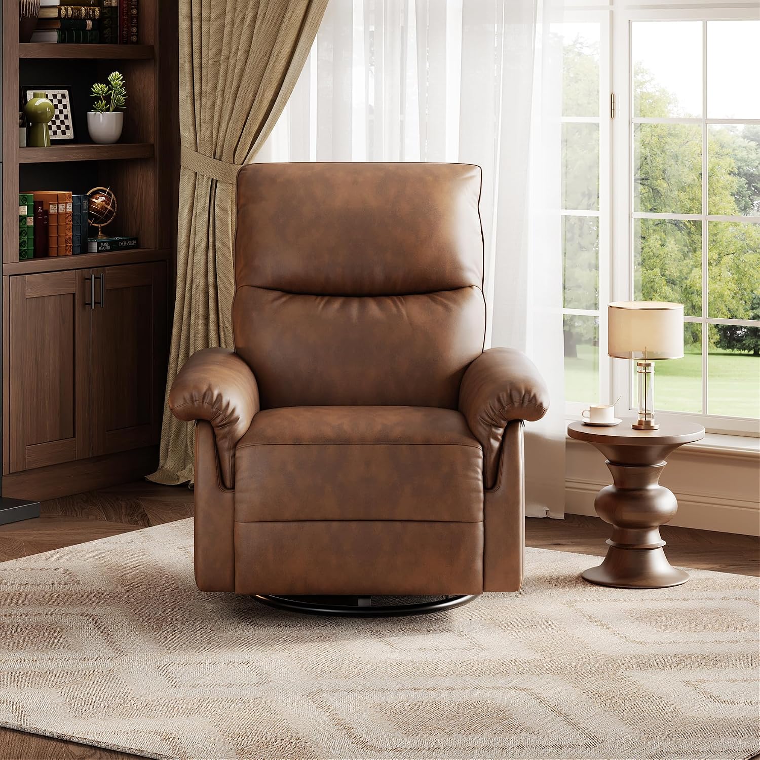 GarveeHome Recliner Chair, 360° Swivel Rocker Glider Nursery Chair with Padded Armrest and Deep Seat, PU Leather Upholstered Reclining Sofa Chair for Living Room, Bedroom and Nursery (Orange)