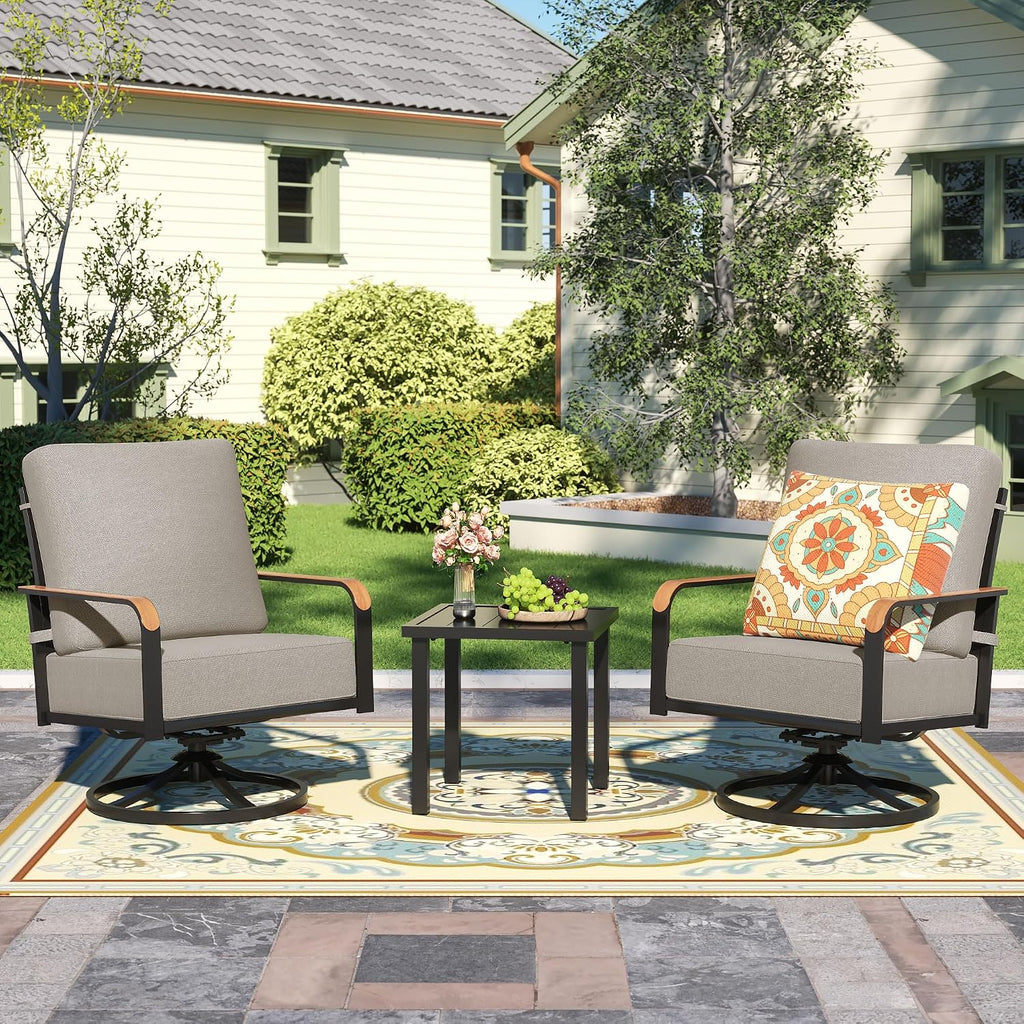 NATURAL EXPRESSIONS Outdoor Bistro Set, 3 Piece Patio Swivel Glider Rocking Chairs Patio Conversation Furniture Set with 2 Rockers,Metal Table, 6' Thick Cushions for Backyard,Porch,Balcony,350lbs