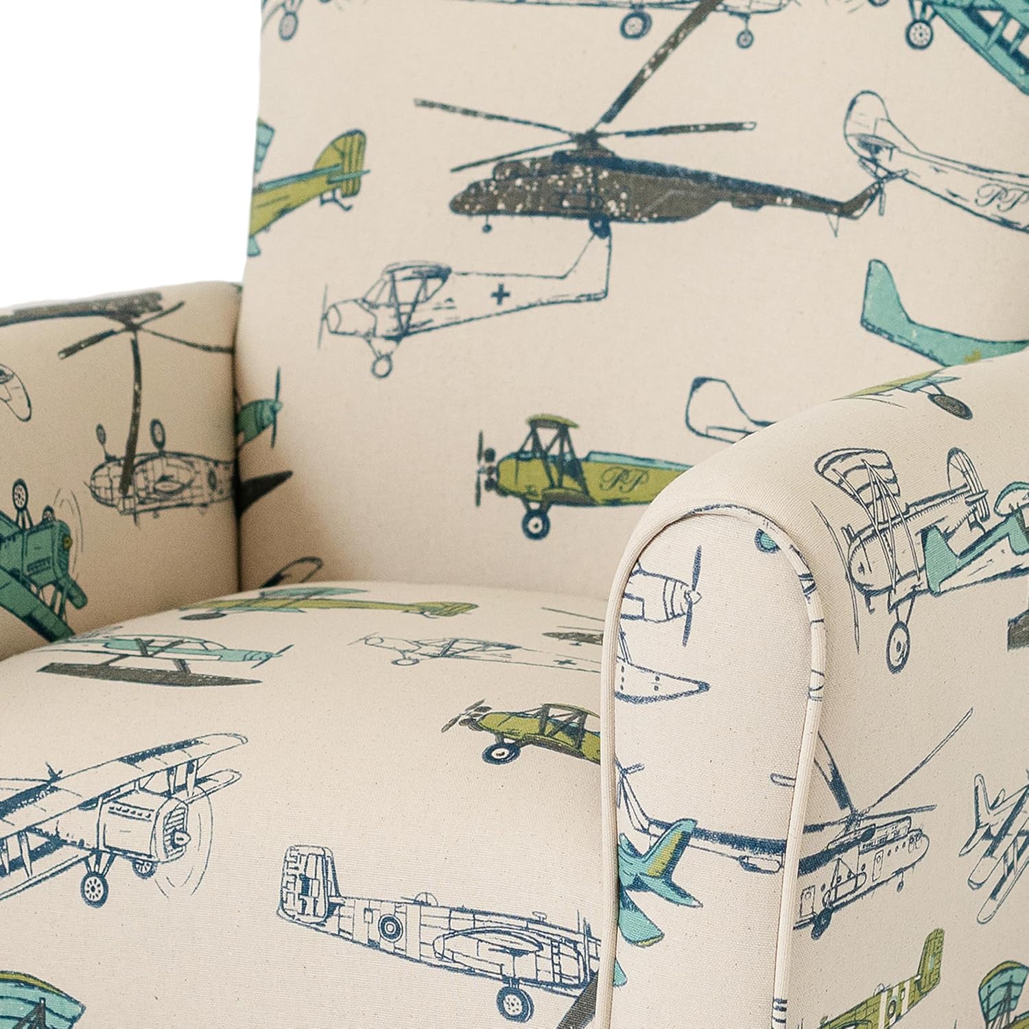 Toddler Personalized Armchair, Kids Upholstered Rocking Chair with Personalization, Toddler Chair with Personalized Name, Comfy Child Armchair, (Airplanes Print, Rockers)
