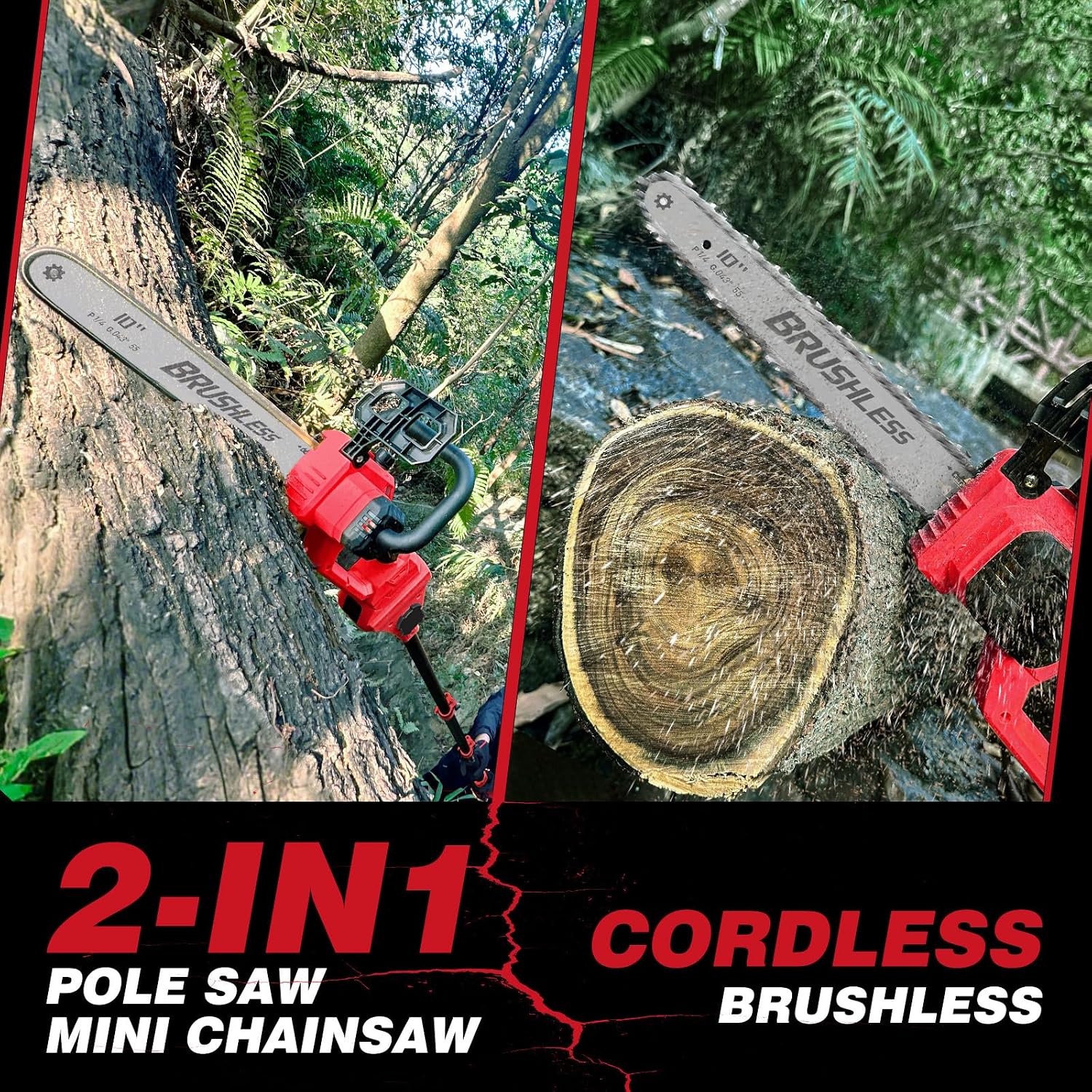 2-IN-1 Cordless 10-Inch Pole Saw And Chainsaw Compatible with Milwaukee 18V Battery, Total Reach of Max 15ft, Auto Oiling, Electric Pole Saw for Tree Trimming Pruning (Battery NOT Included)