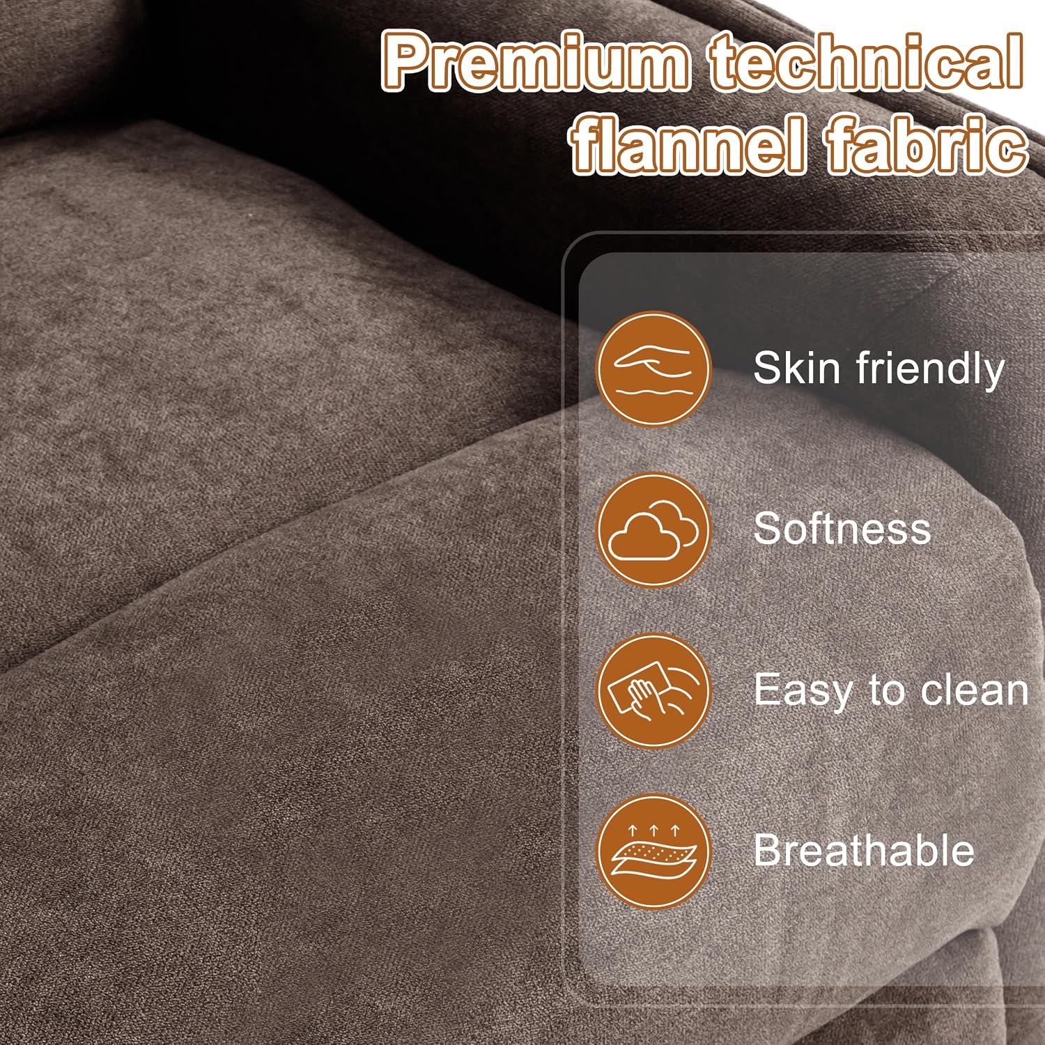 Manual 360° Swivel Rocker Recliner Chair for Adults, Overstuffed Glider Chair for Nursery with Vibration Massage & Heat, Comfy Soft Fabric Recliner Chair with Side Pockets for Living Room, Brown