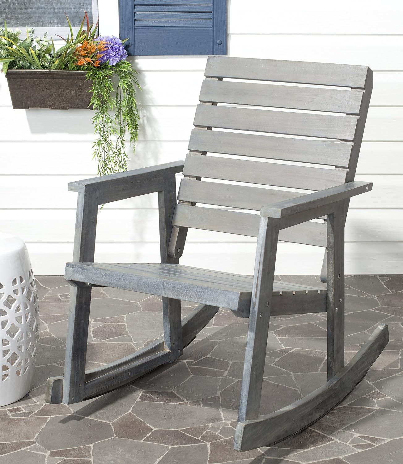 SAFAVIEH Outdoor Collection Alexei Ash Grey Rocking Chair