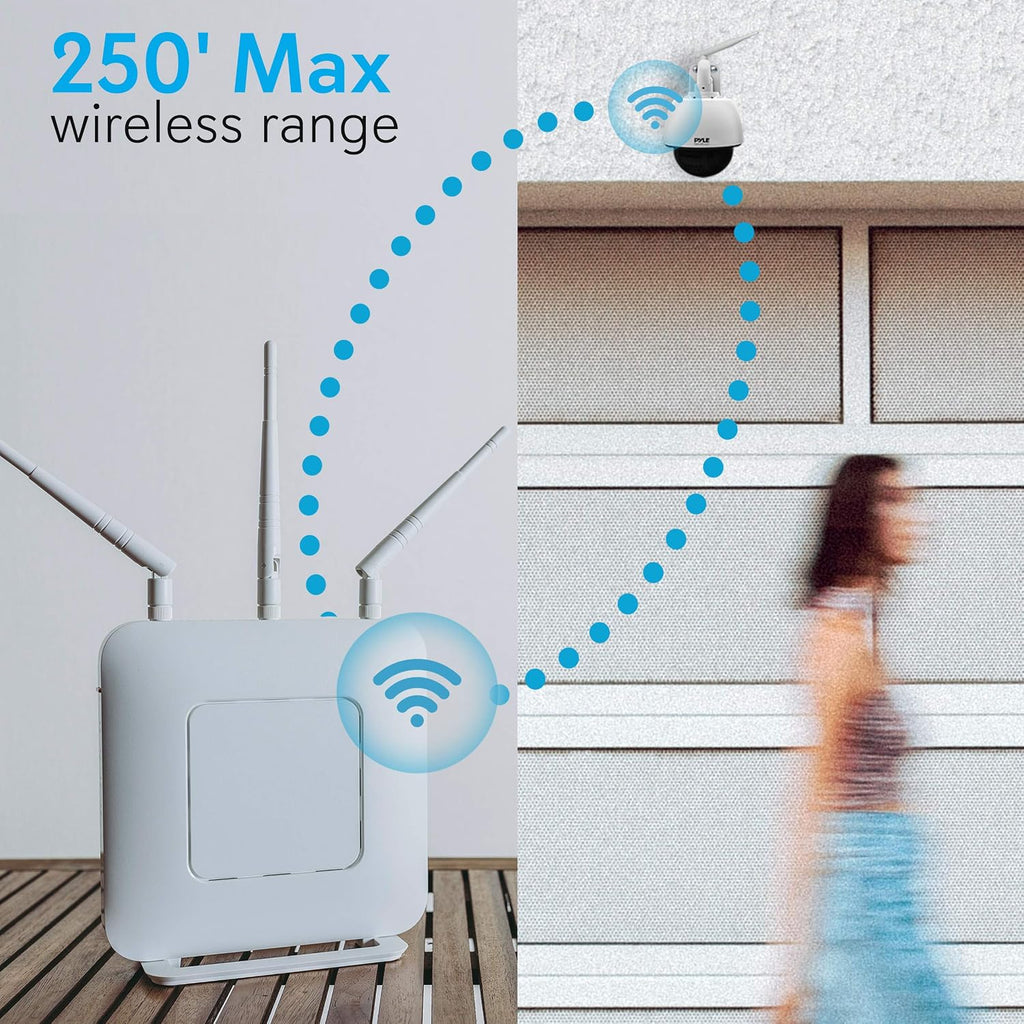 Pyle Outdoor IP Camera Optical Zoom, HD 960p with 32g SD Storage, Weatherproof Wireless WiFi Home Security Surveillance, Outdoor PTZ Pan Tilt Dome and 4X Zoom, Smartphone App Monitoring