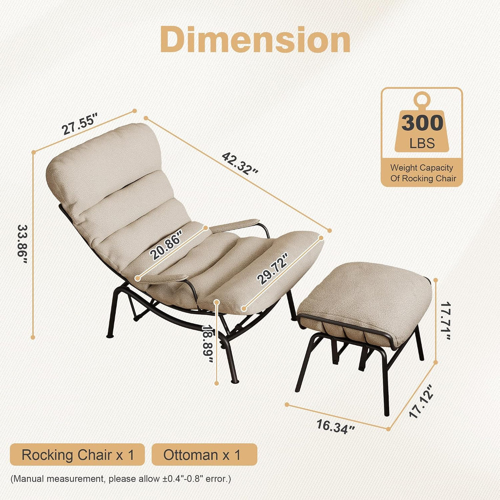 ovios Rocking Chair with Ottoman, Glider Recliner with Footrest, Lazy Accent Armchair with Comfy Cushion for Living Room Bedroom Office, Cloud Plush Velvet, Beige