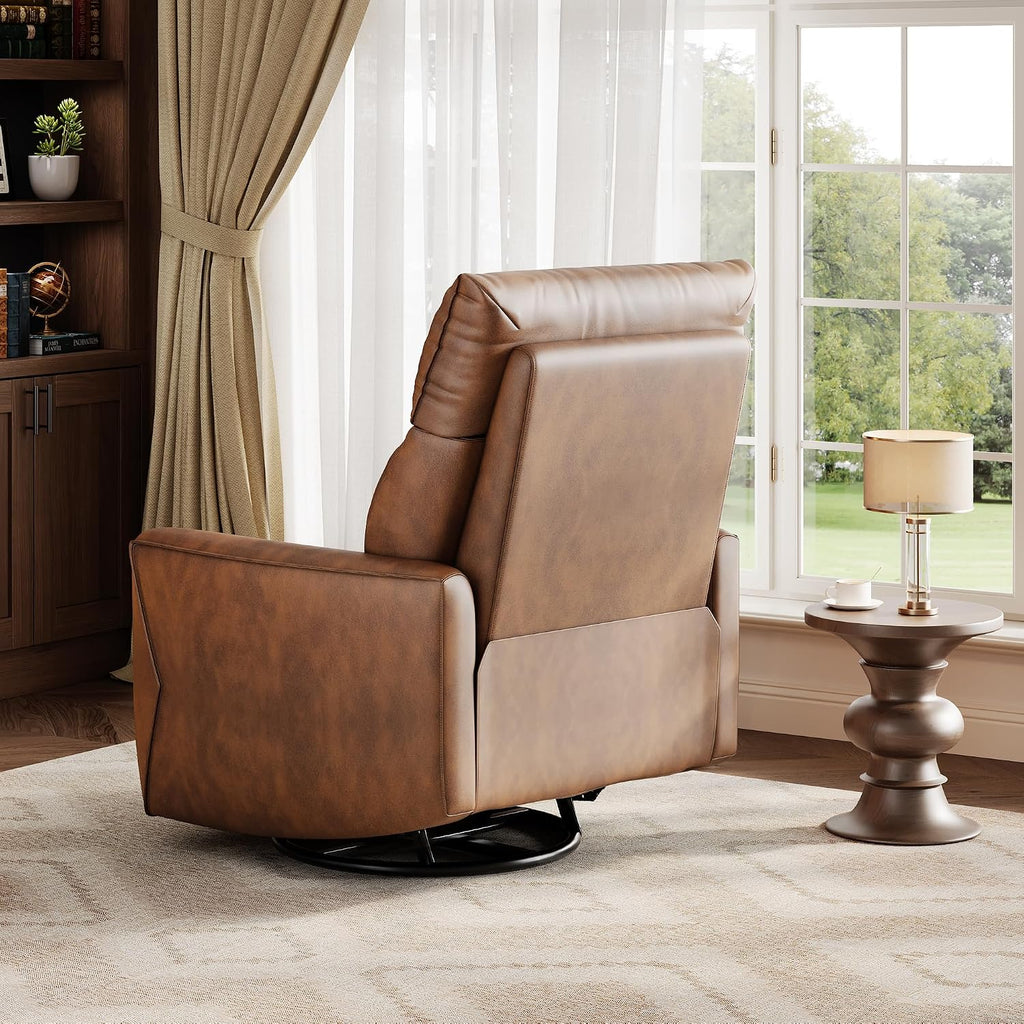 Power Recliner Chair, 270° Swivel Glider with USB Charging Port, Large PU Leather Seat, Wide 22.4', Ergonomic High Back for Living Room, Nursery (Power Walnut)