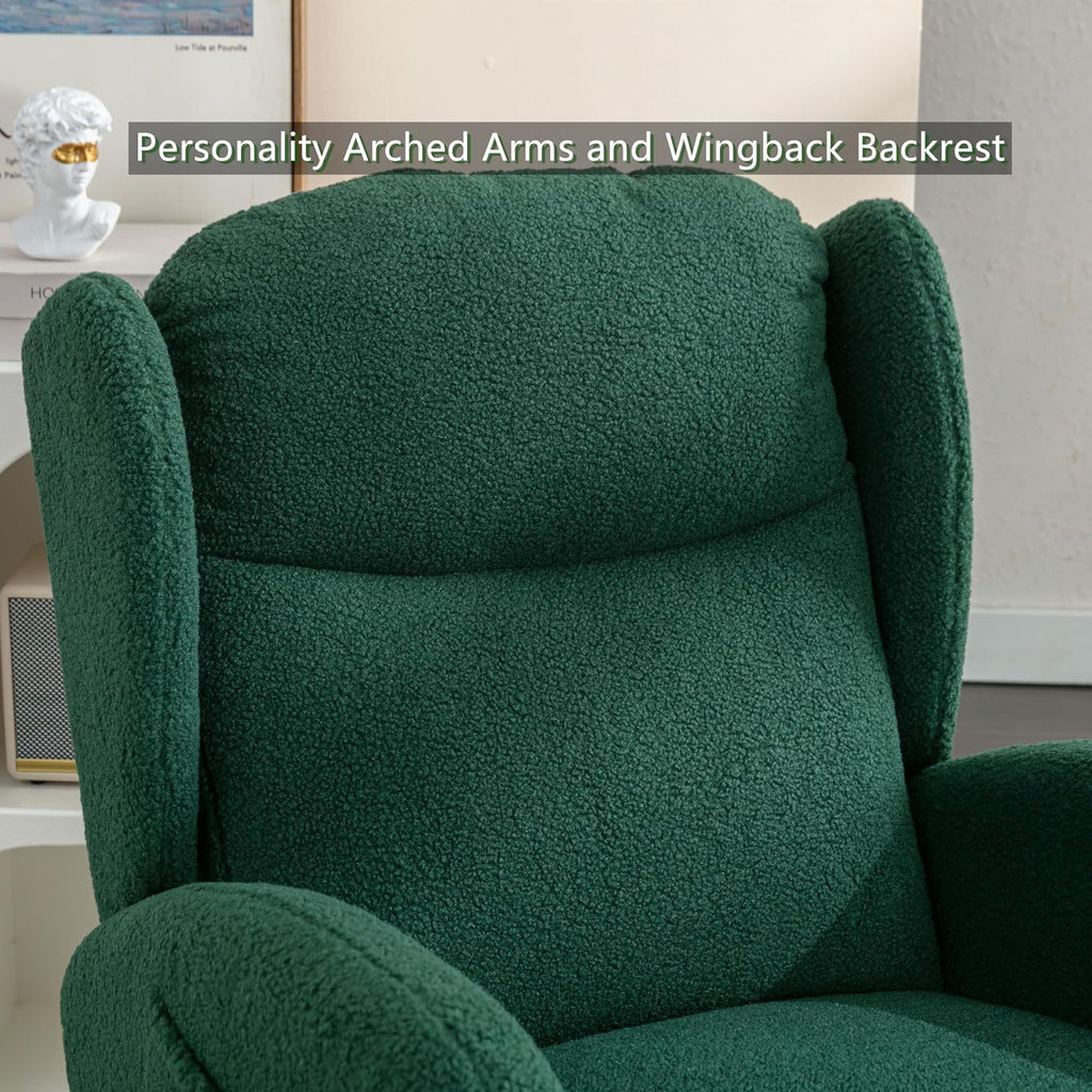 Setawix Teddy Rocking Glider Chair for Nursery,Upholstered Living Room Rocker Arm Chair,Leisure Sherpa Wingback Armchair,Mid Century Modern Rocking Accent Chair with Side Pockets (Wingback Green)