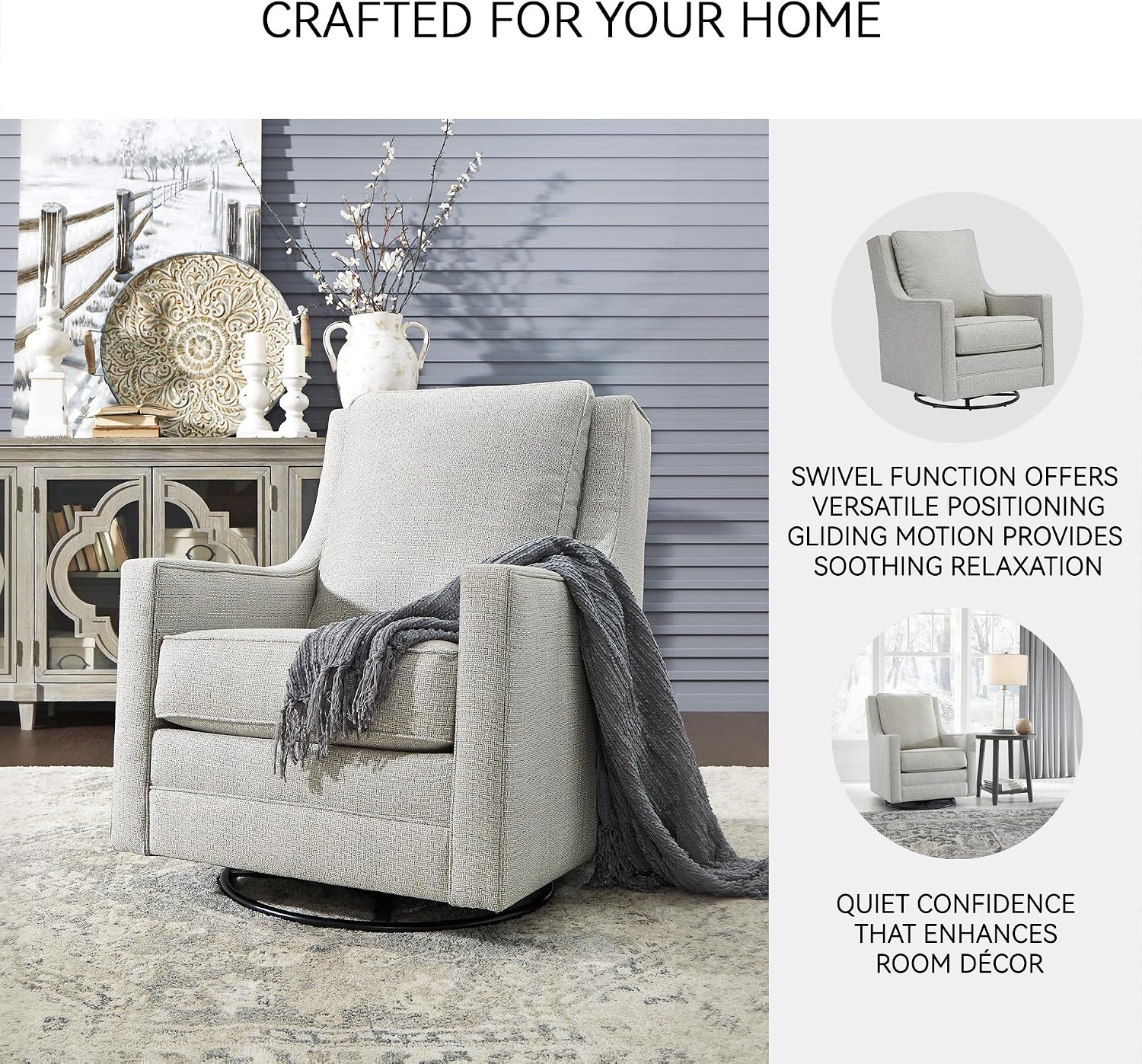 Signature Design by Ashley Kambria Contemporary Swivel Glider Nursery Accent Chair, Gray