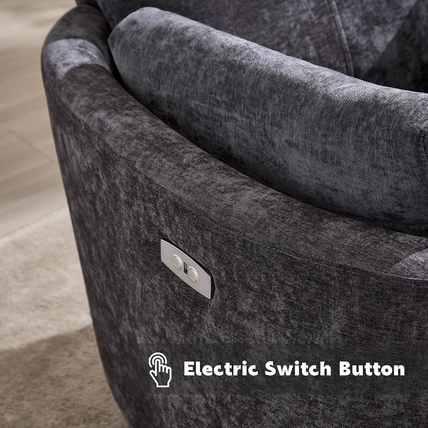 Power Recliner,Nursery Swivel Rocking Glider Chair with USB Port,Electric Upholstered Adult Recliner Rocking Chair with 2 Pillows for Living Room Bedroom (Drak Grey, Power-Driven)