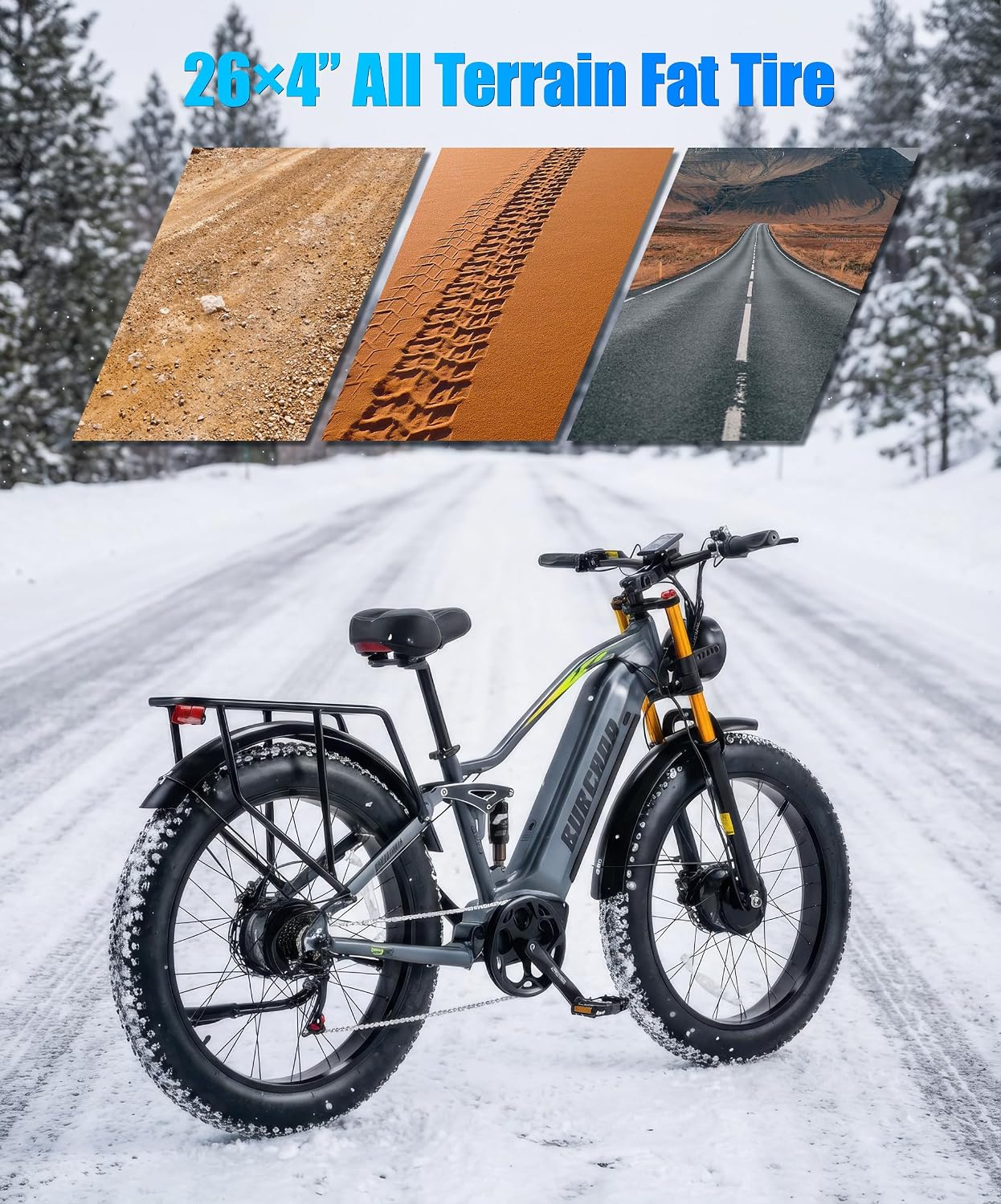 2026 Dual Motor Electric Bike for Adults AWD 5000W/3000W Peak 40 MPH/30 MPH E Dirt Bike, 52V/48V Removable Battery 65/80/150 Miles Max Long Range with Full Suspension 26' Fat Tires Mountain Bike