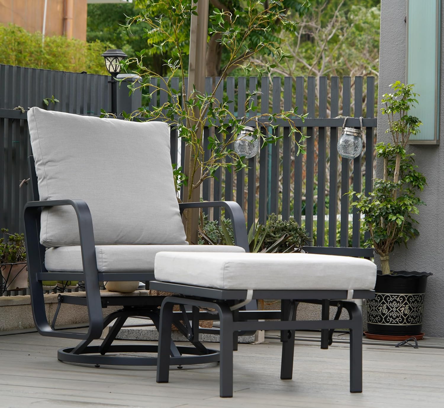 Patio Glider Swivel Rocker Chair: 1pcs Aluminum Alloy Ensemble 360° Swivel Rocking Glider Chair, Rust-Resistant Frame Cushions -Perfect for Backyard, Deck, Porch, Balcony (1 Glider Chair& 1 Ottoman)