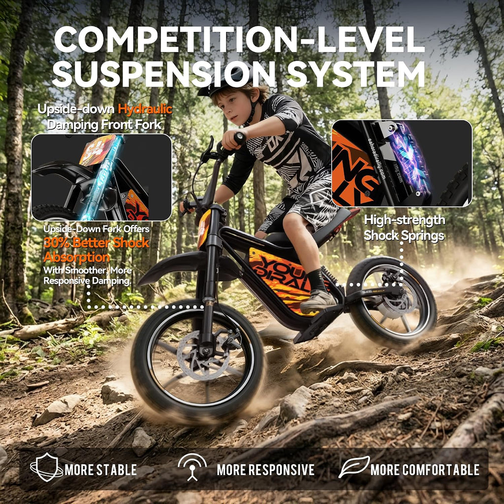 eAhora S4 Pro 48V Electric Dirt Bike for Kids 8-14, Peak 1200W Motor 3-Speed Up to 26.8MPH, 37 Miles Range Kids Electric Motorcycle, Hydraulic Brakes, Inverted Suspension, Orange