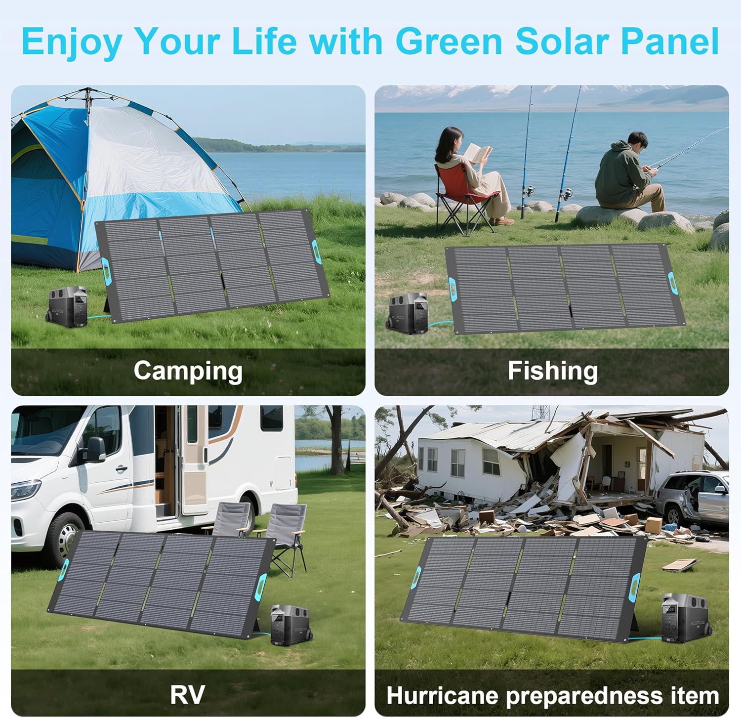 400W Portable Solar Panel, 23% High Efficiency Foldable Solar Charger for Power Station, IP67 Waterproof Fast Setup with Sturdy Kickstands for RV, Camping, Off-Grid Blackouts