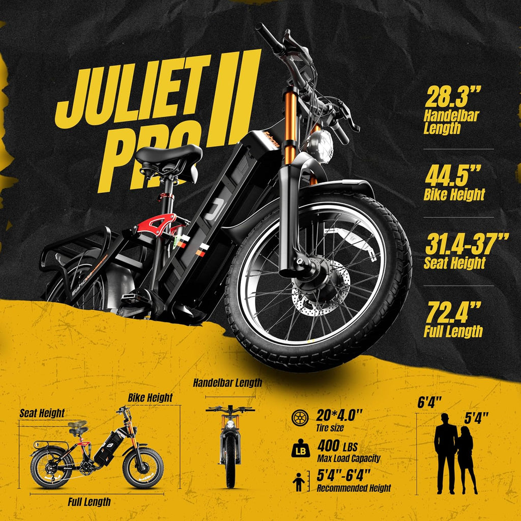 eAhora Juliet Pro 2/Juliet Electric Bike for Adults 5400W/1200W Dual Motor Electric Bicycle 43MPH 60V 70Ah 220+Miles Long Range 20' Fat Tire Full Suspension Mountain E-Bike with APP Control