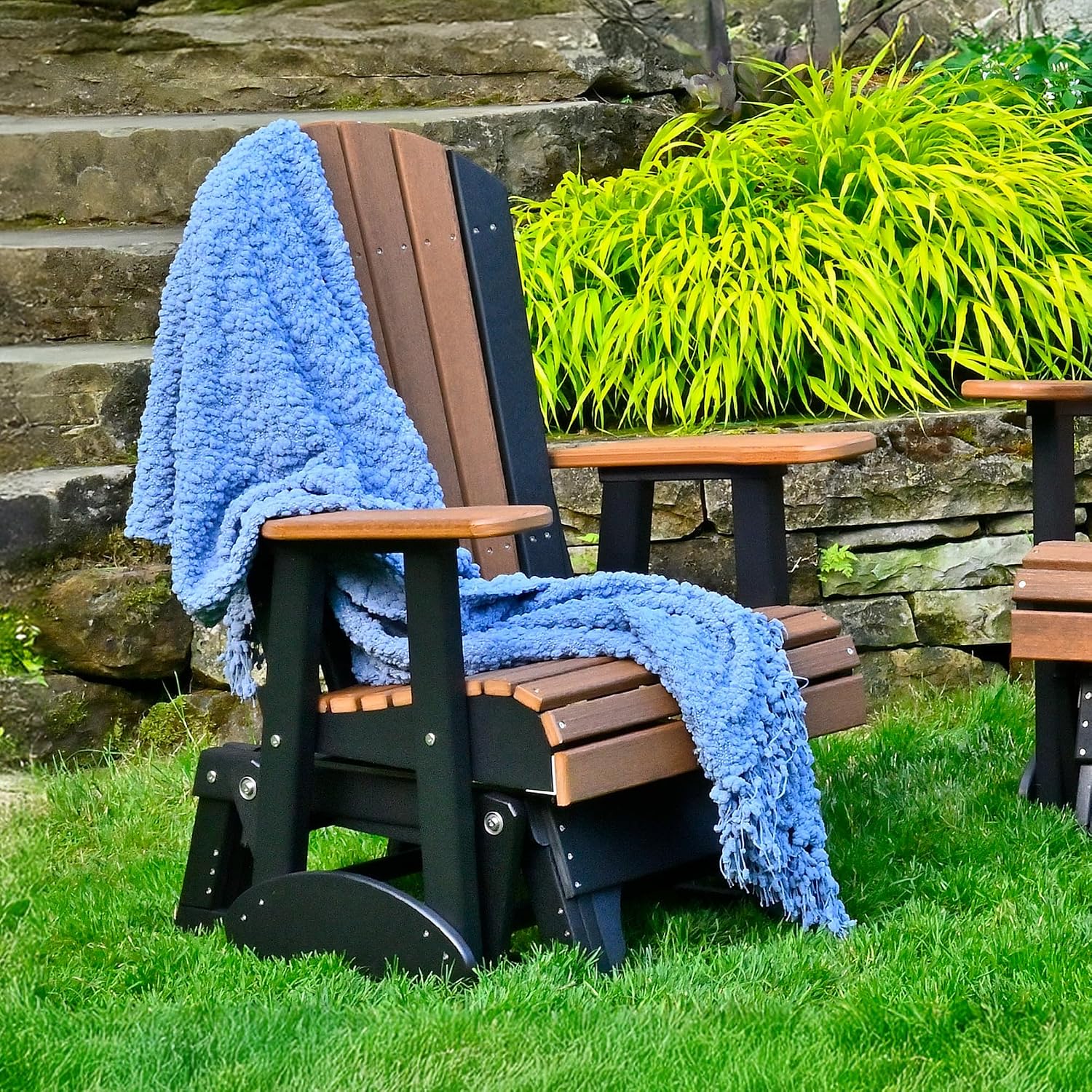LuxCraft 2' Adirondack Glider Chair, Outdoor Patio Rocking Glider, Gliding Rocker for Outside (Green)