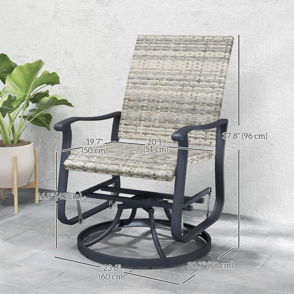 Outsunny Patio Glider Chair Set of 2, Wicker Rattan Outdoor Swivel Chair with Steel Frame, High Back, Armrests, Porch Glider with Adjustable Foot Pads for Garden, Lawn, Backyard, Yellow