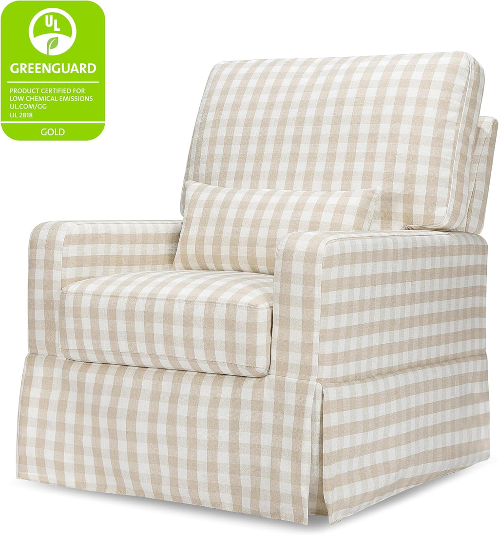 Namesake Crawford Pillowback Comfort Swivel Glider in Tan Gingham, Water Repellent & Stain Resistant, Greenguard Gold & CertiPUR-US Certified